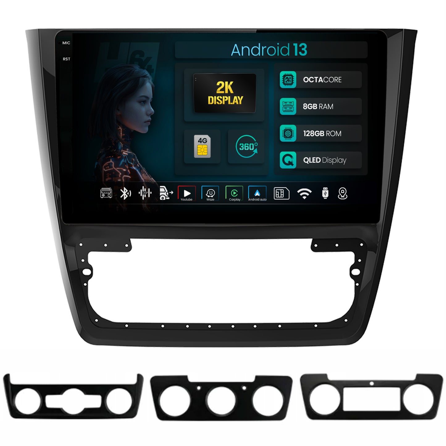 Navigatie 2K HUB64 Skoda Yeti, 8GB RAM, Android, Octacore, Slot Sim 4G, DSP, GPS, Wi-FI, Carplay, Android Auto, USB, Bluetooth, Waze, Touchscreen, 10.36 Inch