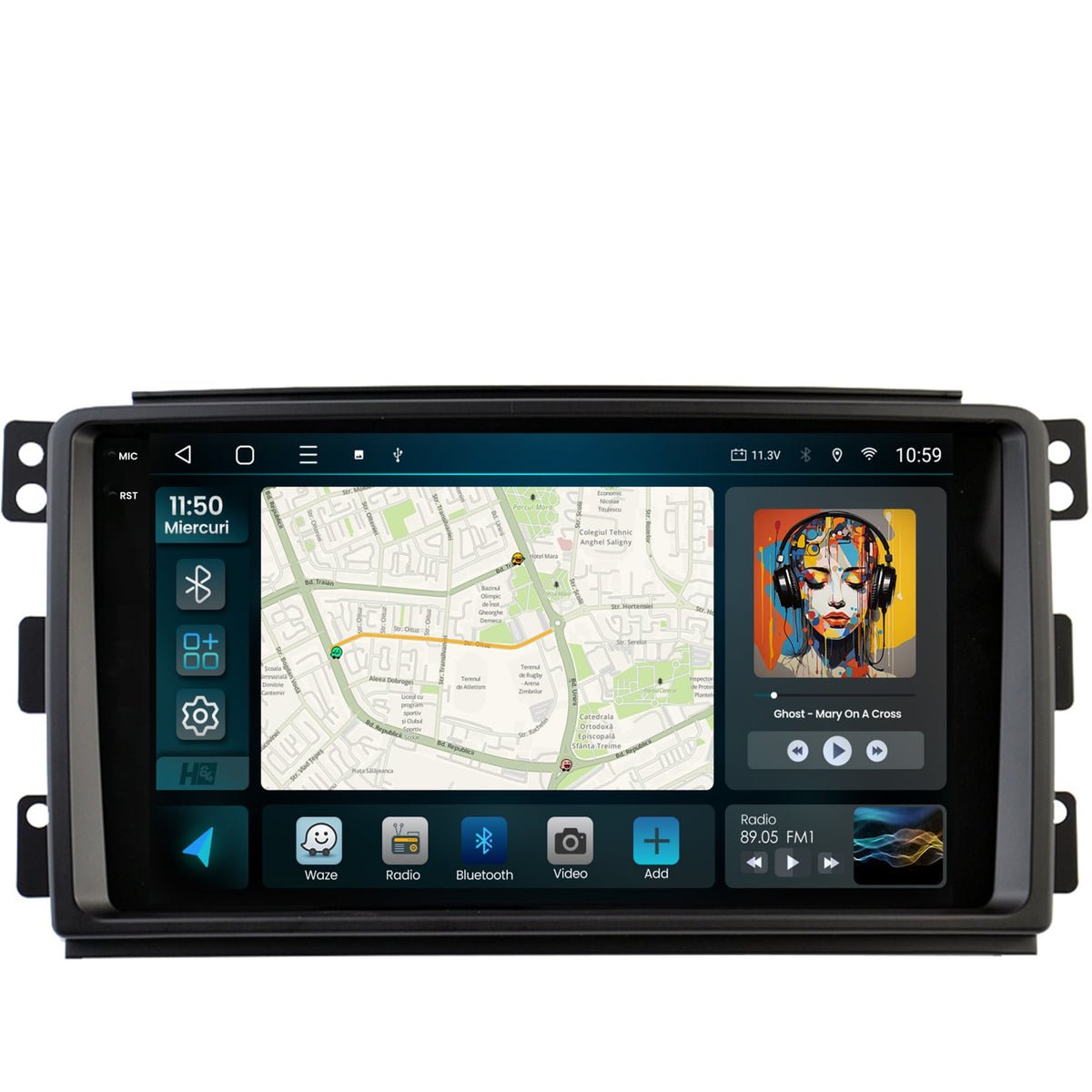 Navigatie 2K HUB64 Smart For Two (2007-2010), 8GB RAM, Android, Octacore, Slot Sim 4G, DSP, GPS, Wi-FI, Carplay, Android Auto, USB, Bluetooth, Waze, Touchscreen, 9.5 Inch
