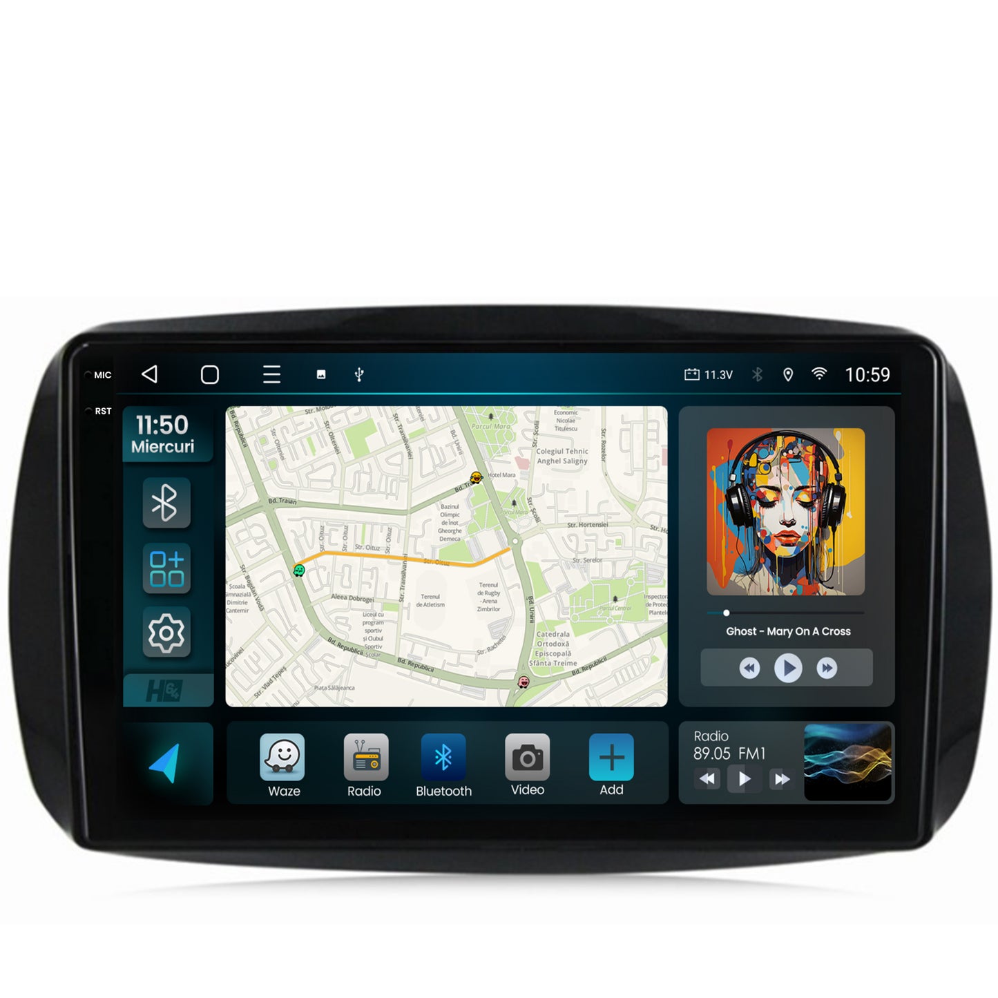 Navigatie 2K HUB64 Smart For Two (2016-Prezent), 4GB RAM, Android, Octacore, Slot Sim 4G, DSP, GPS, Wi-FI, Carplay, Android Auto, USB, Bluetooth, Waze, Touchscreen, 9.5 Inch