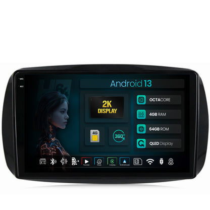 Navigatie 2K HUB64 Smart For Two (2016-Prezent), 4GB RAM, Android, Octacore, Slot Sim 4G, DSP, GPS, Wi-FI, Carplay, Android Auto, USB, Bluetooth, Waze, Touchscreen, 9.5 Inch