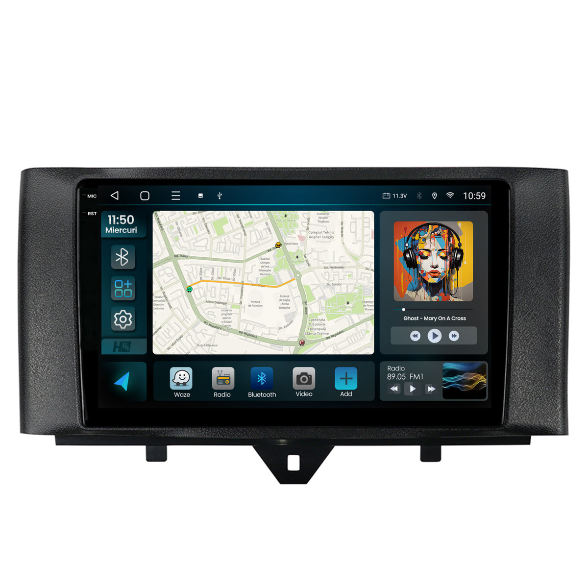 Navigatie 2K HUB64 Smart Fortwo (2010-2015), 4GB RAM, Android, Octacore, Slot Sim 4G, DSP, GPS, Wi-FI, Carplay, Android Auto, USB, Bluetooth, Waze, Touchscreen, 9.5 Inch