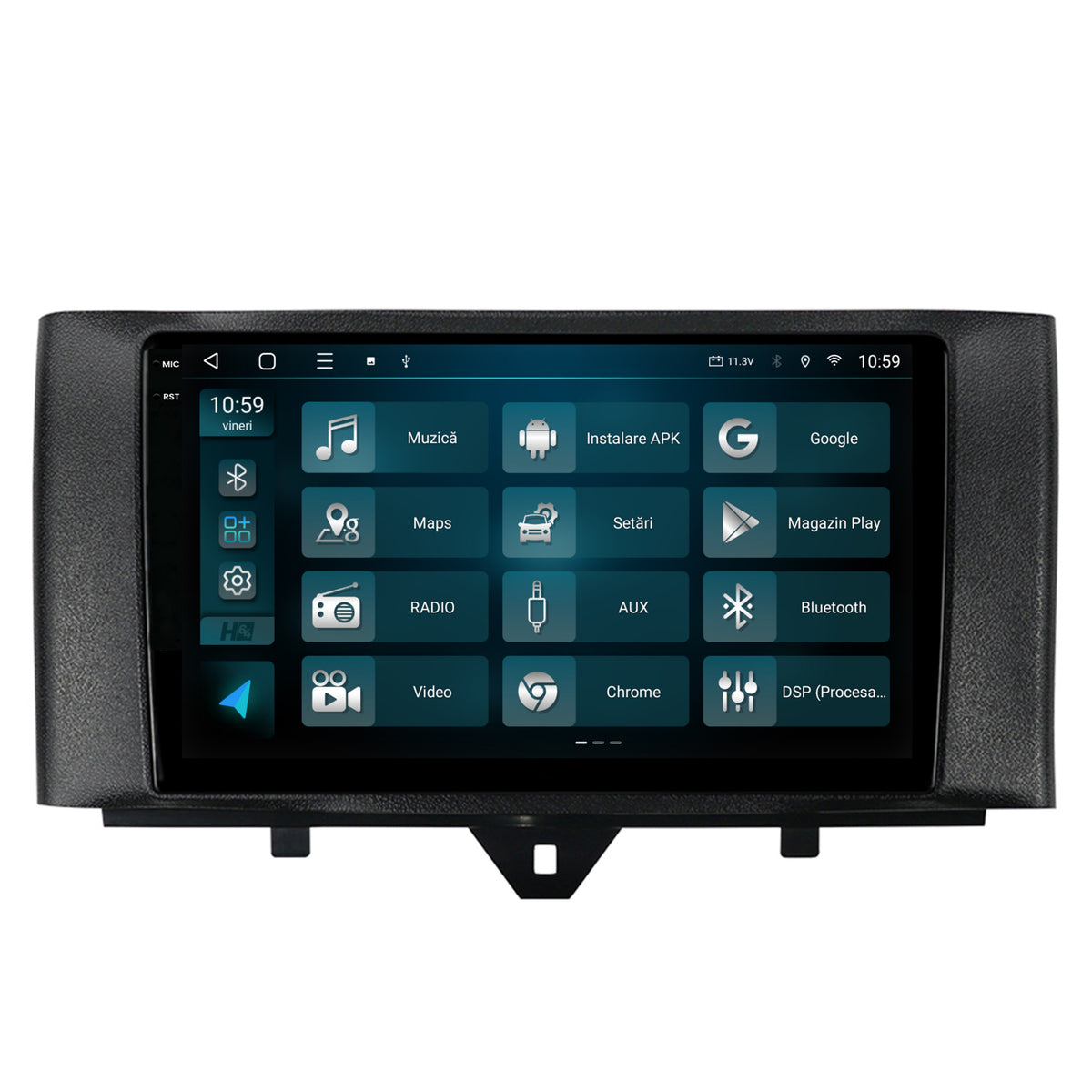 Navigatie 2K HUB64 Smart Fortwo (2010-2015), 4GB RAM, Android, Octacore, Slot Sim 4G, DSP, GPS, Wi-FI, Carplay, Android Auto, USB, Bluetooth, Waze, Touchscreen, 9.5 Inch