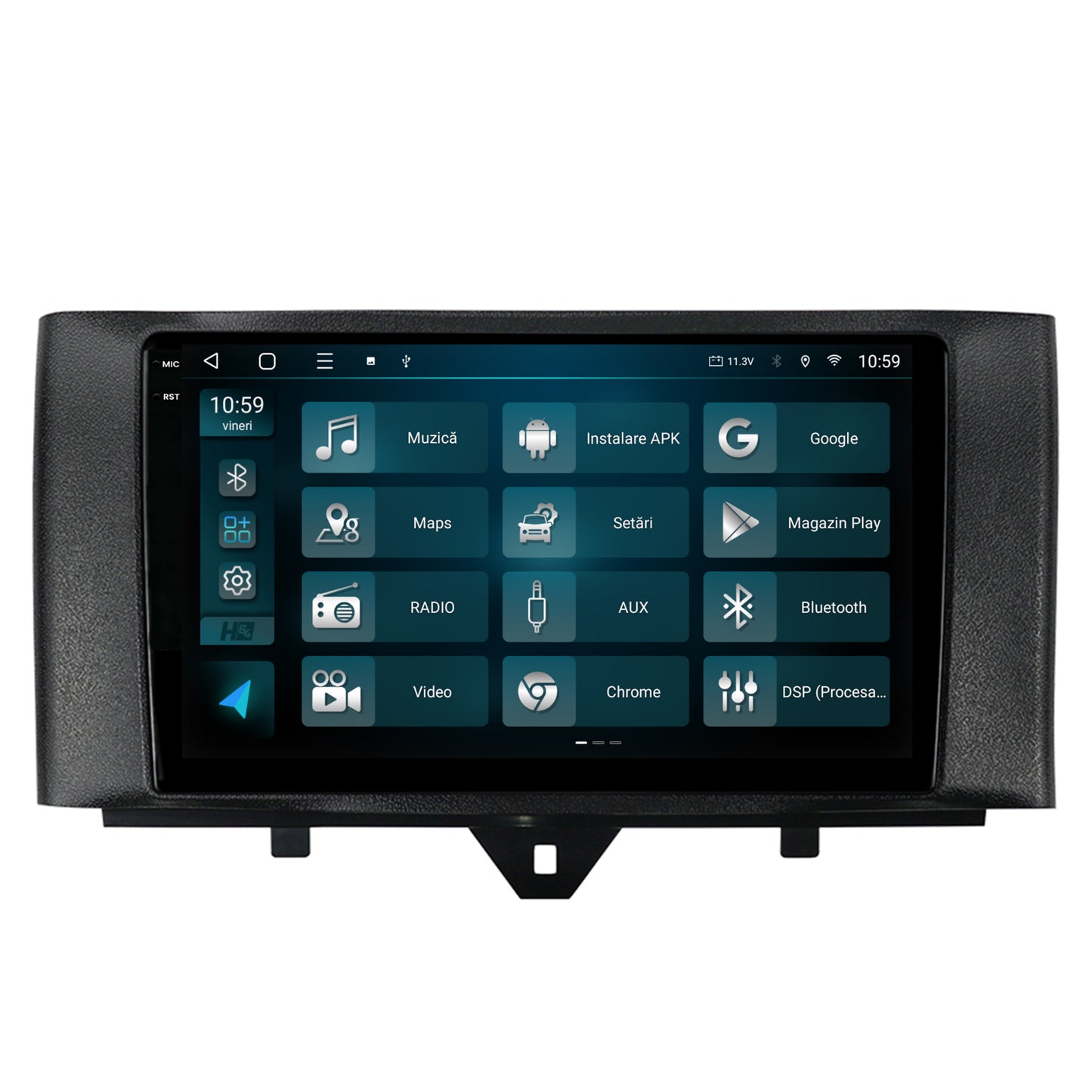 Navigatie 2K HUB64 Smart Fortwo (2010-2015), 8GB RAM, Android, Octacore, Slot Sim 4G, DSP, GPS, Wi-FI, Carplay, Android Auto, USB, Bluetooth, Waze, Touchscreen, 9.5 Inch
