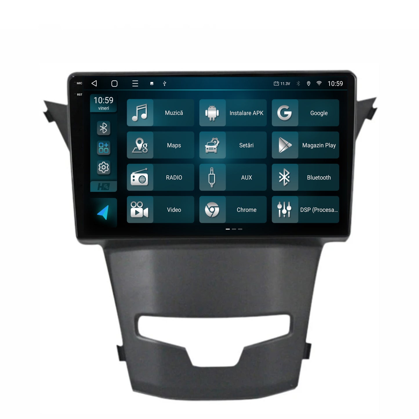 Navigatie 2K HUB64 Ssangyong Korando (2013-2019), 4GB RAM, Android, Octacore, Slot Sim 4G, DSP, GPS, Wi-FI, Carplay, Android Auto, USB, Bluetooth, Waze, Touchscreen, 9.5 Inch