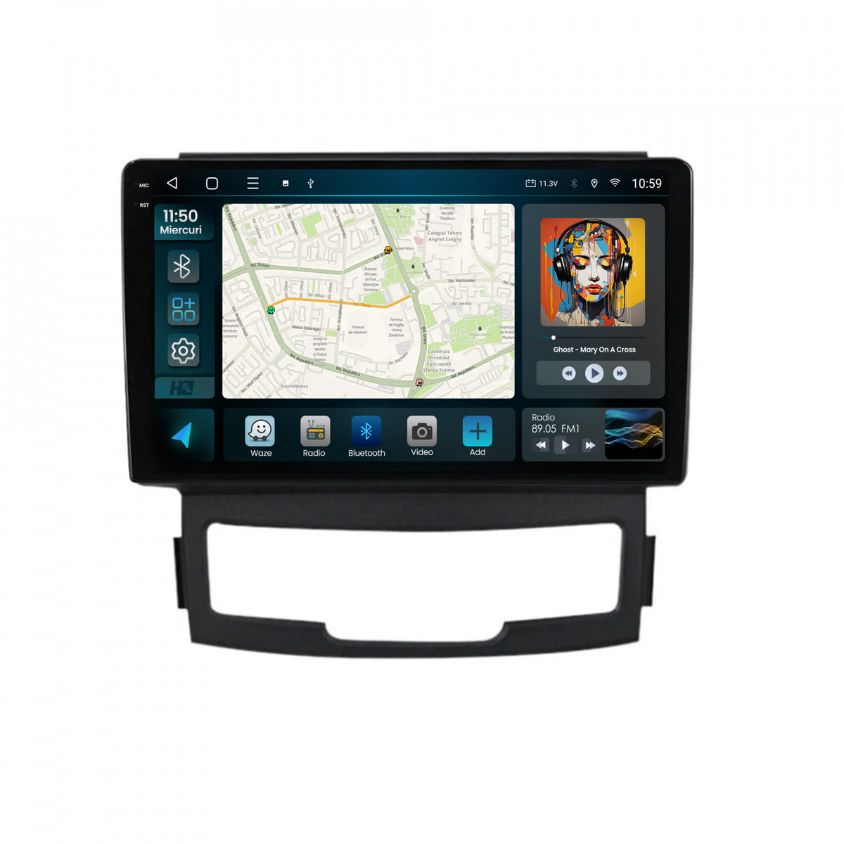 Navigatie 2K HUB64 Ssang Yong Korando (2010-2013), 8GB RAM, Android, Octacore, Slot Sim 4G, DSP, GPS, Wi-FI, Carplay, Android Auto, USB, Bluetooth, Waze, Touchscreen, 9.5 Inch