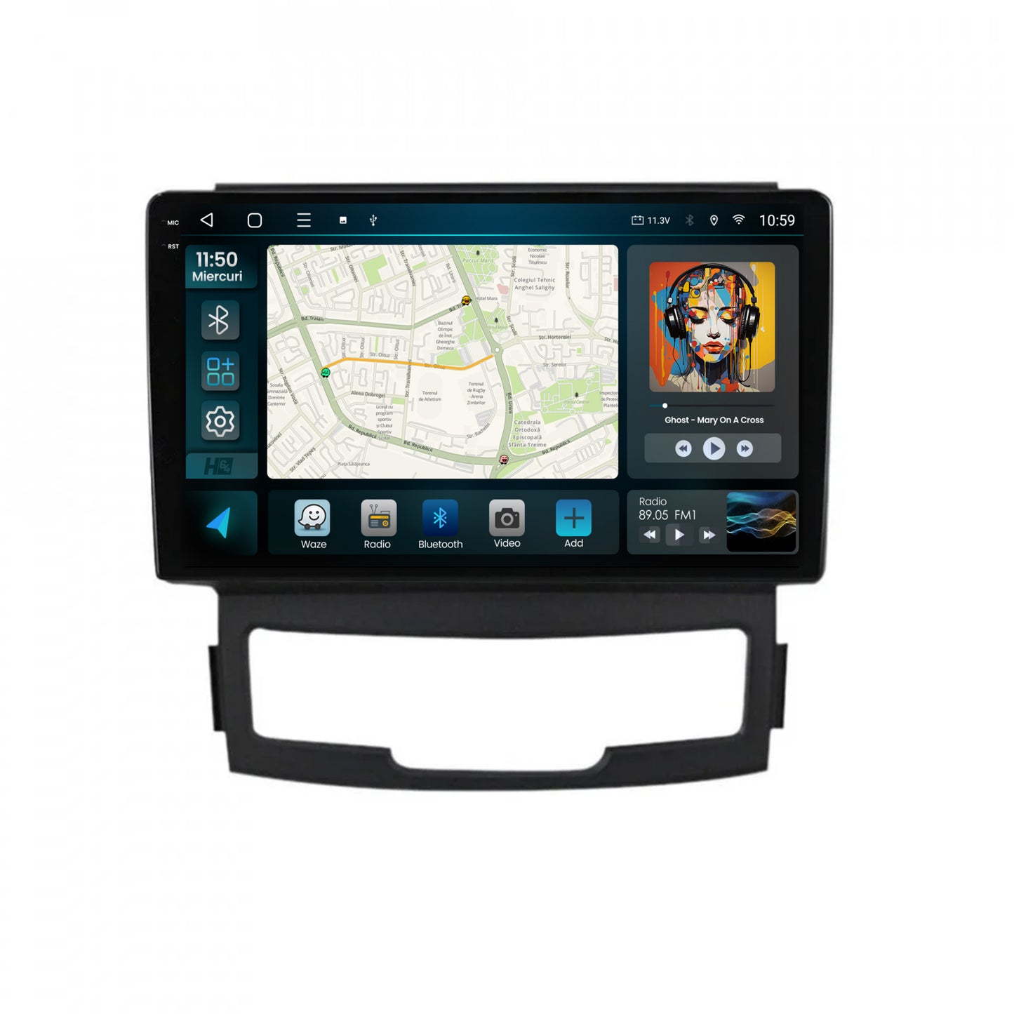 Navigatie 2K HUB64 Ssang Yong Korando (2010-2013), 8GB RAM, Android, Octacore, Slot Sim 4G, DSP, GPS, Wi-FI, Carplay, Android Auto, USB, Bluetooth, Waze, Touchscreen, 9.5 Inch