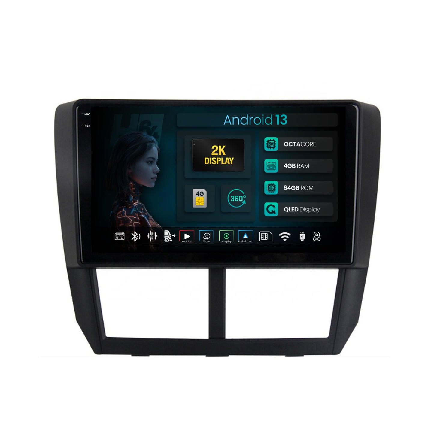 Navigatie 2K HUB64 Subaru Forester (2007-2013), 4GB RAM, Android, Octacore, Slot Sim 4G, DSP, GPS, Wi-FI, Carplay, Android Auto, USB, Bluetooth, Waze, Touchscreen, 9.5 Inch