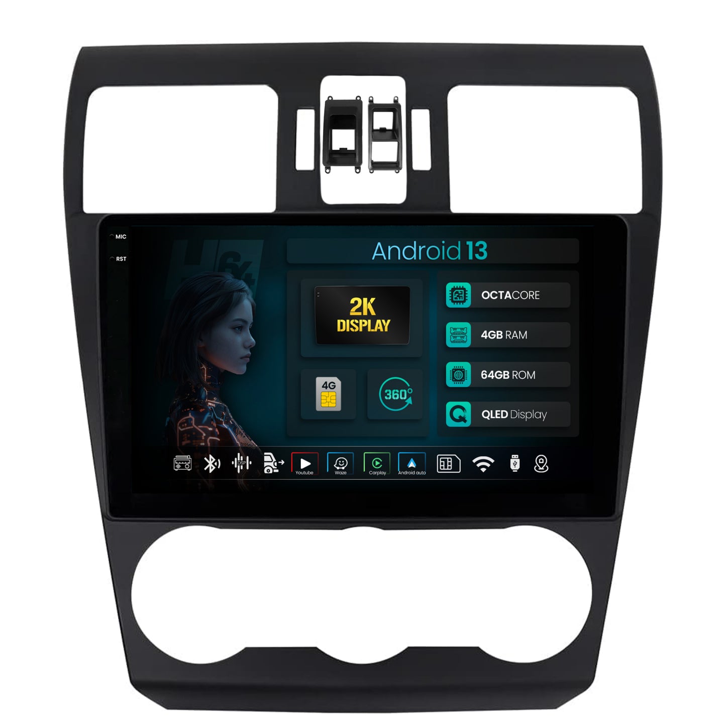 Navigatie 2K HUB64 Subaru Forester (2012-2018), 4GB RAM, Android, Octacore, Slot Sim 4G, DSP, GPS, Wi-FI, Carplay, Android Auto, USB, Bluetooth, Waze, Touchscreen, 9.5 Inch