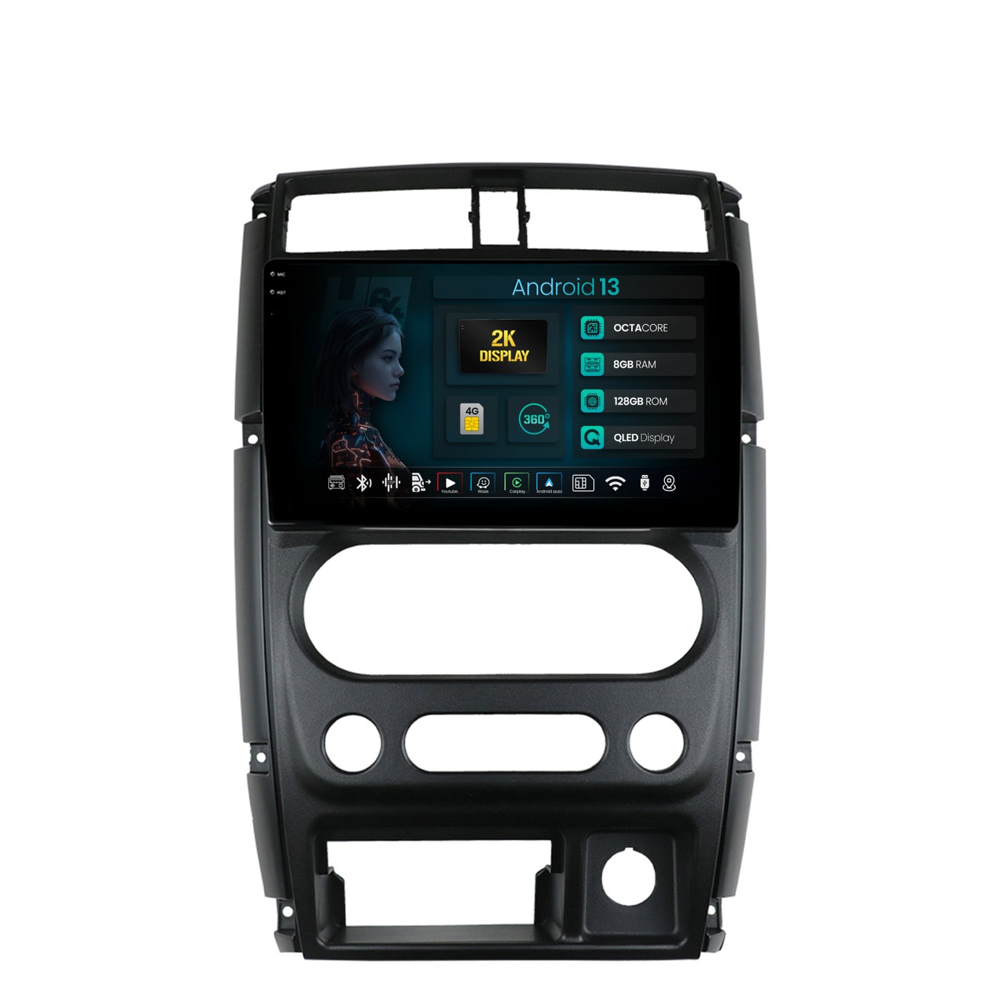 Navigatie 2K HUB64 Suzuki Jimny (2005+), 8GB RAM, Android, Octacore, Slot Sim 4G, DSP, GPS, Wi-FI, Carplay, Android Auto, USB, Bluetooth, Waze, Touchscreen, 9.5 Inch