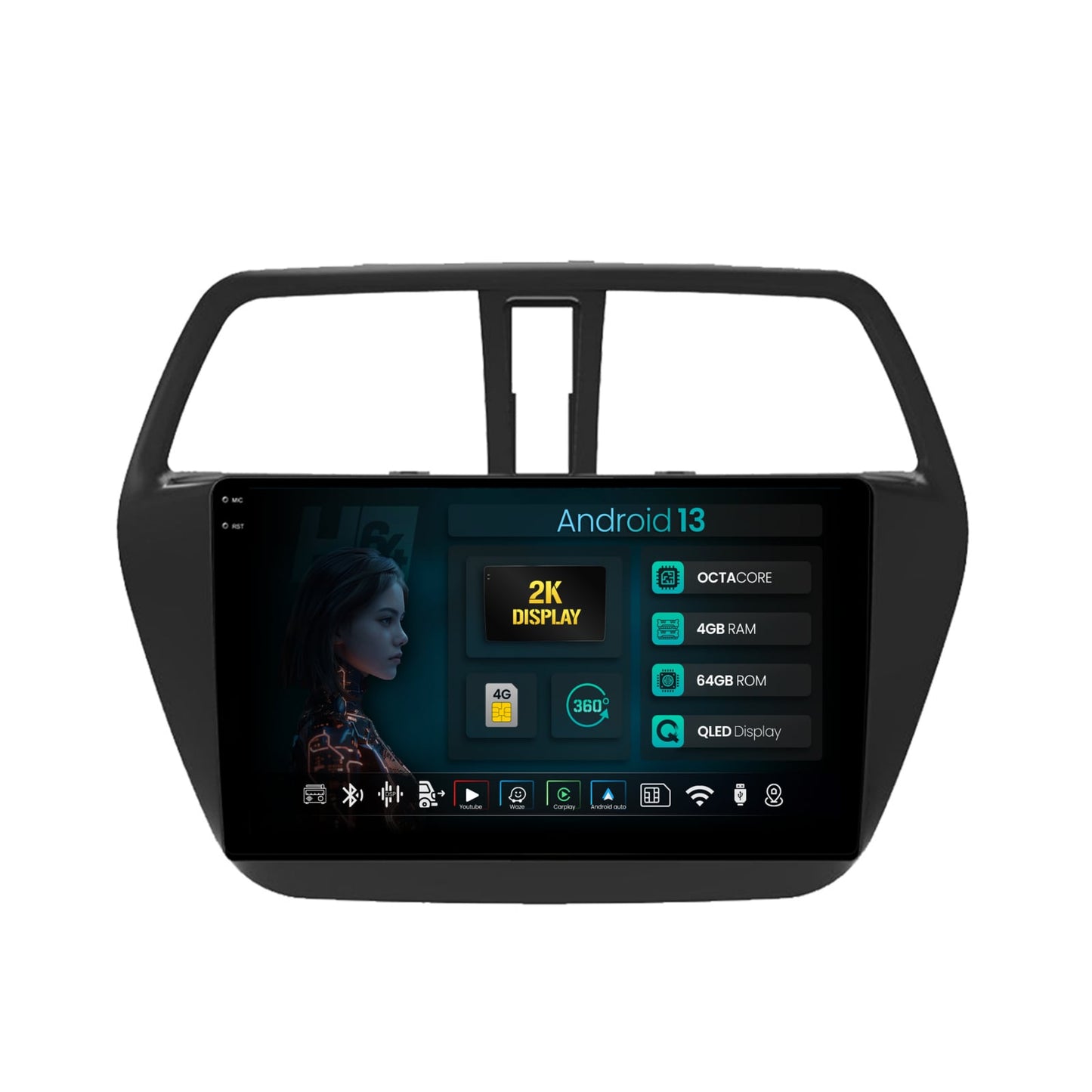 Navigatie 2K HUB64 Suzuki SX4 S-Cross (2014-2020), 4GB RAM, Android, Octacore, Slot Sim 4G, DSP, GPS, Wi-FI, Carplay, Android Auto, USB, Bluetooth, Waze, Touchscreen, 9.5 Inch