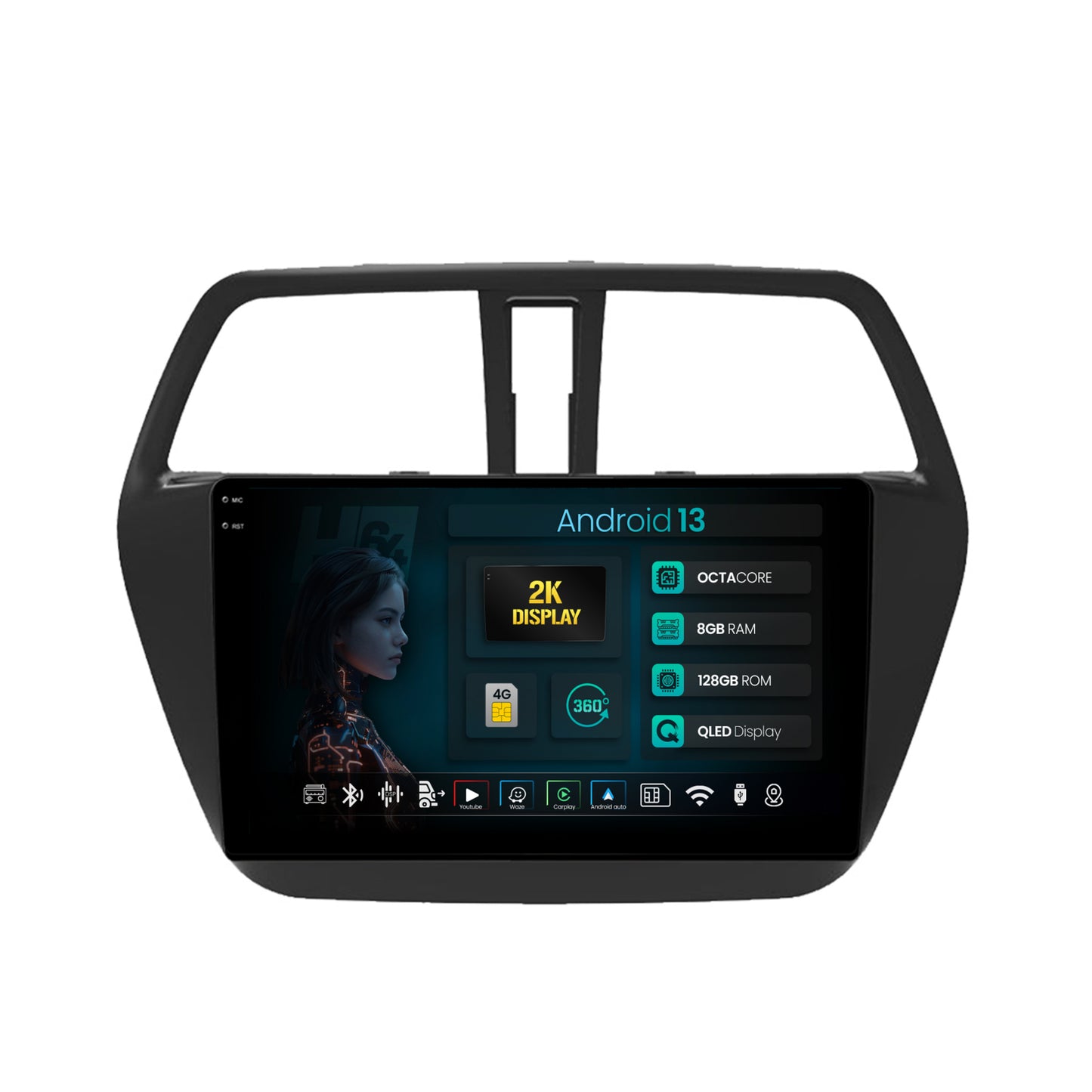 Navigatie 2K HUB64 Suzuki SX4 S-Cross (2014-2020), 8GB RAM, Android, Octacore, Slot Sim 4G, DSP, GPS, Wi-FI, Carplay, Android Auto, USB, Bluetooth, Waze, Touchscreen, 9.5 Inch