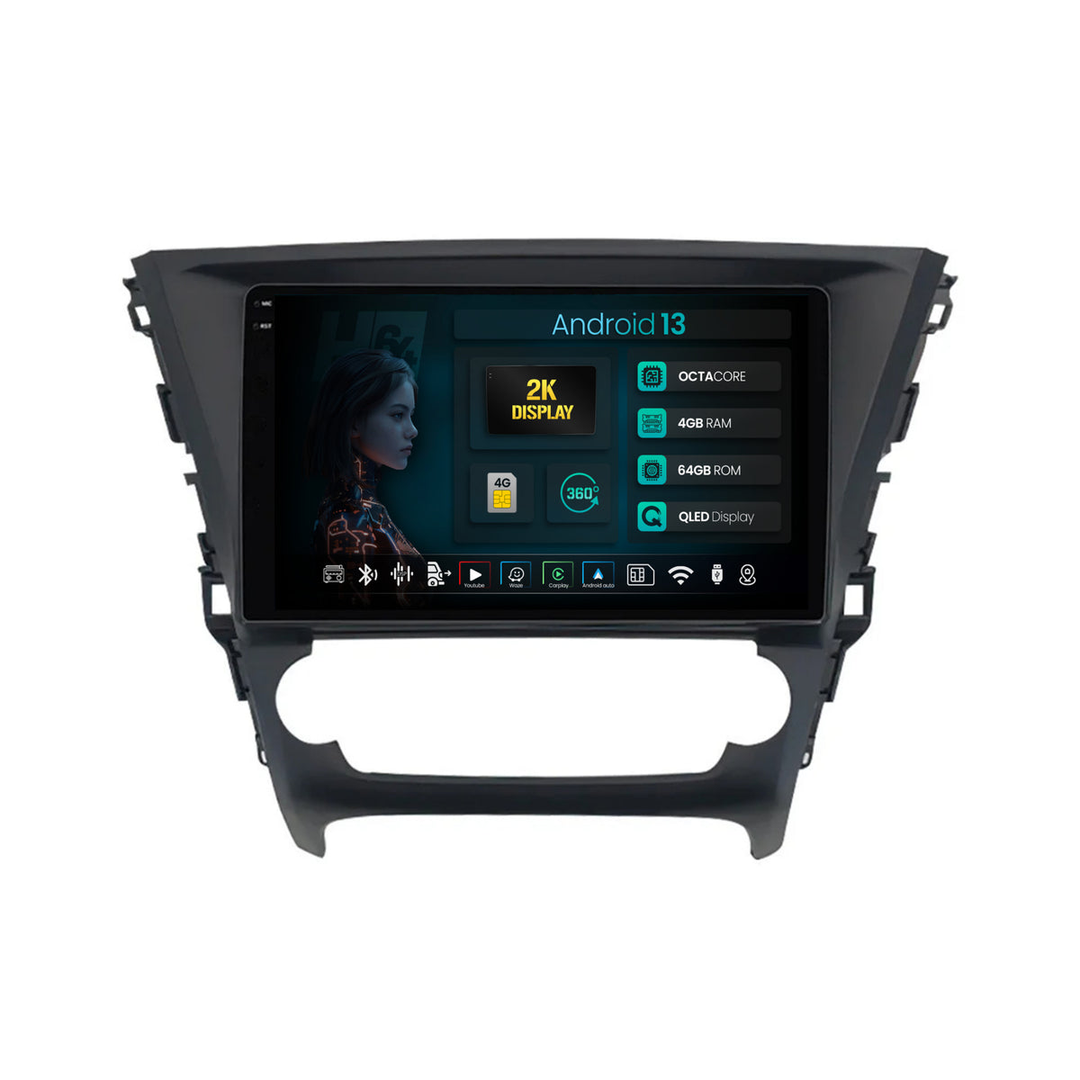 Navigatie 2K HUB64 Toyota Avensis (2015-2018), 4GB RAM, Android, Octacore, Slot Sim 4G, DSP, GPS, Wi-FI, Carplay, Android Auto, USB, Bluetooth, Waze, Touchscreen, 10.36 Inch