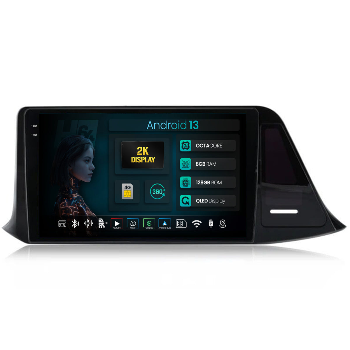 Navigatie 2K HUB64 Toyota CHR (2016-2020), 8GB RAM, Android, Octacore, Slot Sim 4G, DSP, GPS, Wi-FI, Carplay, Android Auto, USB, Bluetooth, Waze, Touchscreen, 9.5" Inch