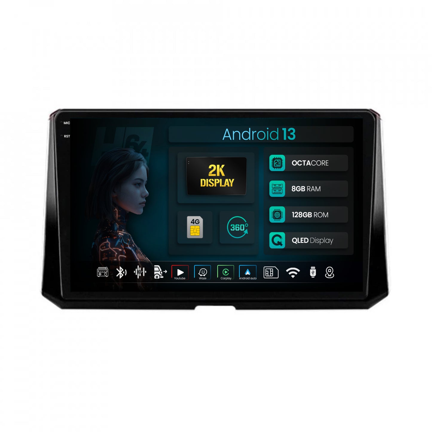 Navigatie 2K HUB64 Toyota Corolla (2019-2023), 8GB RAM, Android, Octacore, Slot Sim 4G, DSP, GPS, Wi-FI, Carplay, Android Auto, USB, Bluetooth, Waze, Touchscreen, 10.36 Inch