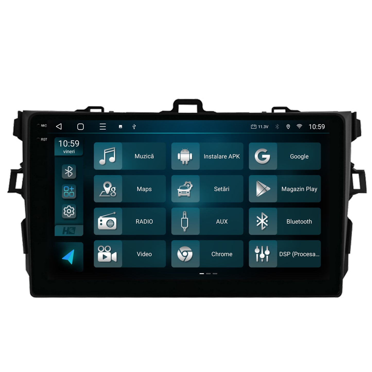 Navigatie 2K HUB64 Toyota Corolla (2007-2013), 8GB RAM, Android, Octacore, Slot Sim 4G, DSP, GPS, Wi-FI, Carplay, Android Auto, USB, Bluetooth, Waze, Touchscreen, 9.5 Inch