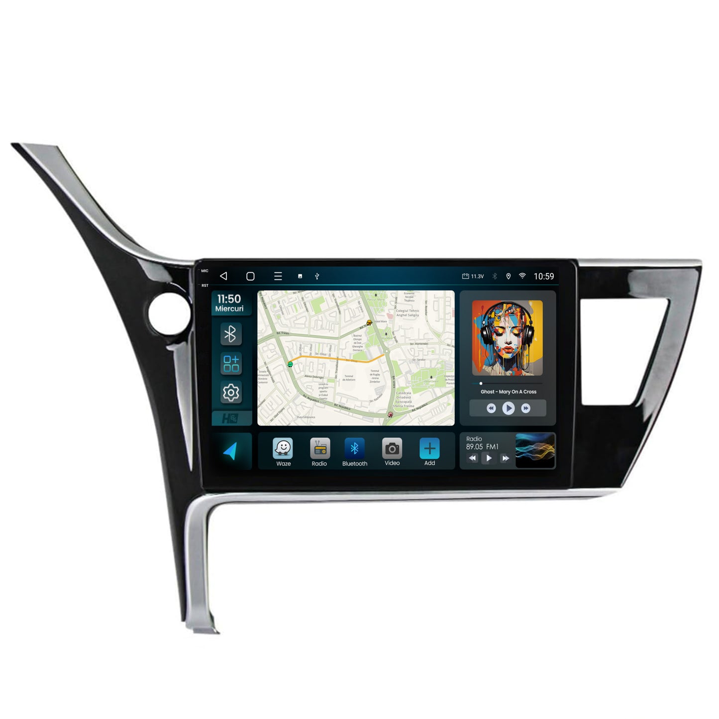 Navigatie 2K HUB64 Toyota Corolla / Auris (2017-2020), 8GB RAM, Android, Octacore, Slot Sim 4G, DSP, GPS, Wi-FI, Carplay, Android Auto, USB, Bluetooth, Waze, Touchscreen, 10.36 Inch