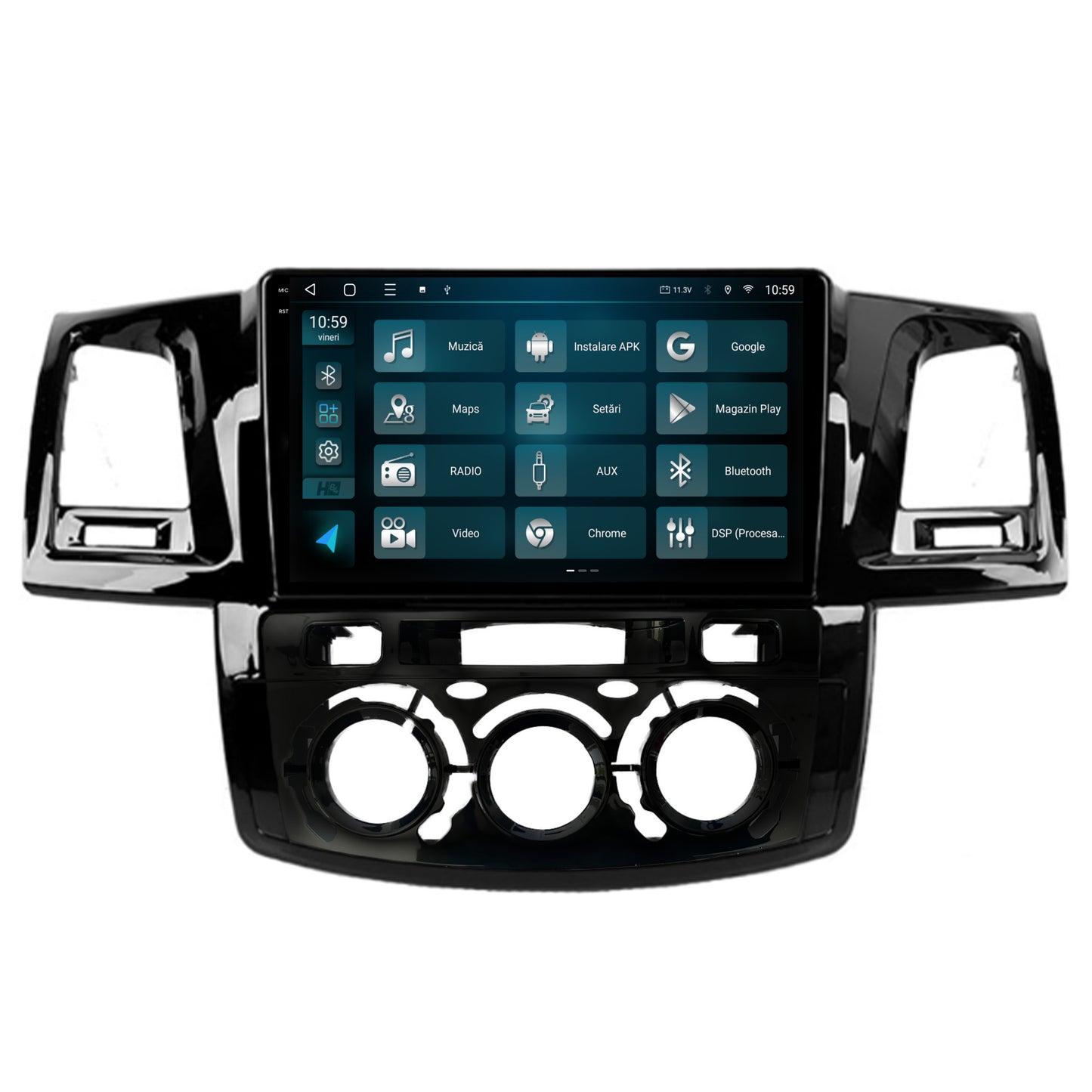 Navigatie 2K HUB64 Toyota Hilux (2008-2014) Clima Manuala, 4GB RAM, Android, Octacore, Slot Sim 4G, DSP, GPS, Wi-FI, Carplay, Android Auto, USB, Bluetooth, Waze, Touchscreen, 9.5 Inch