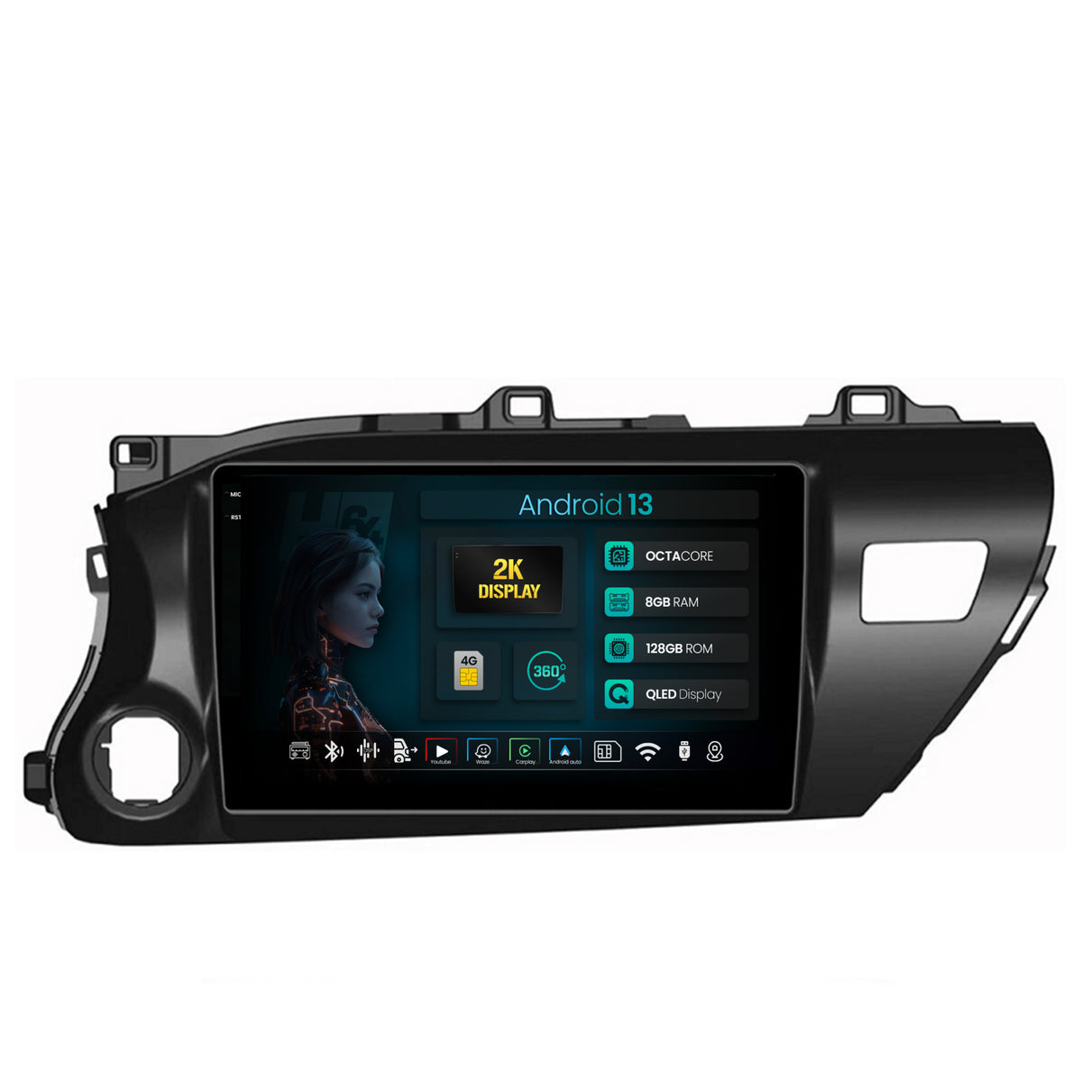 Navigatie 2K HUB64 Toyota Hilux (2015+), 8GB RAM, Android, Octacore, Slot Sim 4G, DSP, GPS, Wi-FI, Carplay, Android Auto, USB, Bluetooth, Waze, Touchscreen, 10.36 Inch