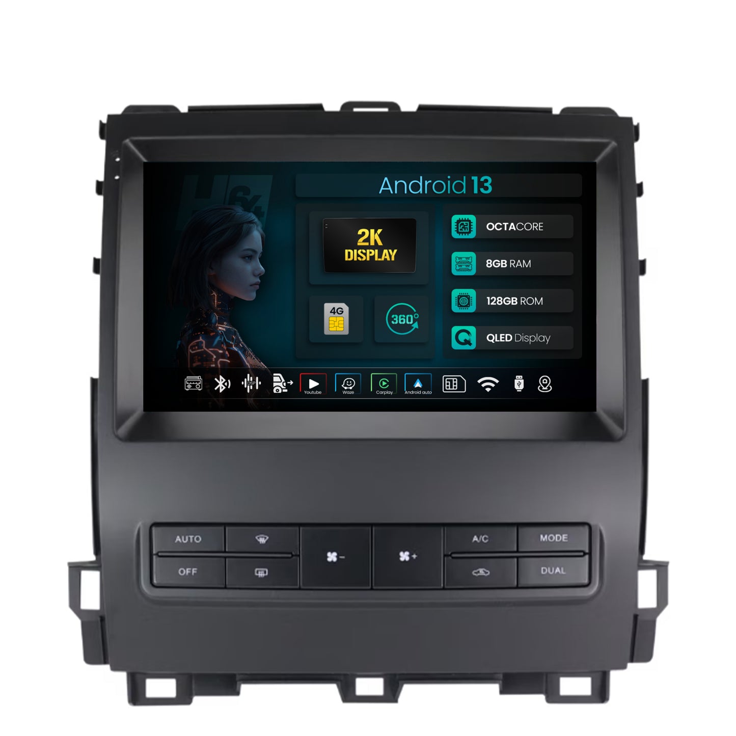Navigatie 2K HUB64 Toyota Prado J120 (2002-2010), 8GB RAM, Android, Octacore, Slot Sim 4G, DSP, GPS, Wi-FI, Carplay, Android Auto, USB, Bluetooth, Waze, Touchscreen, 9.5 Inch