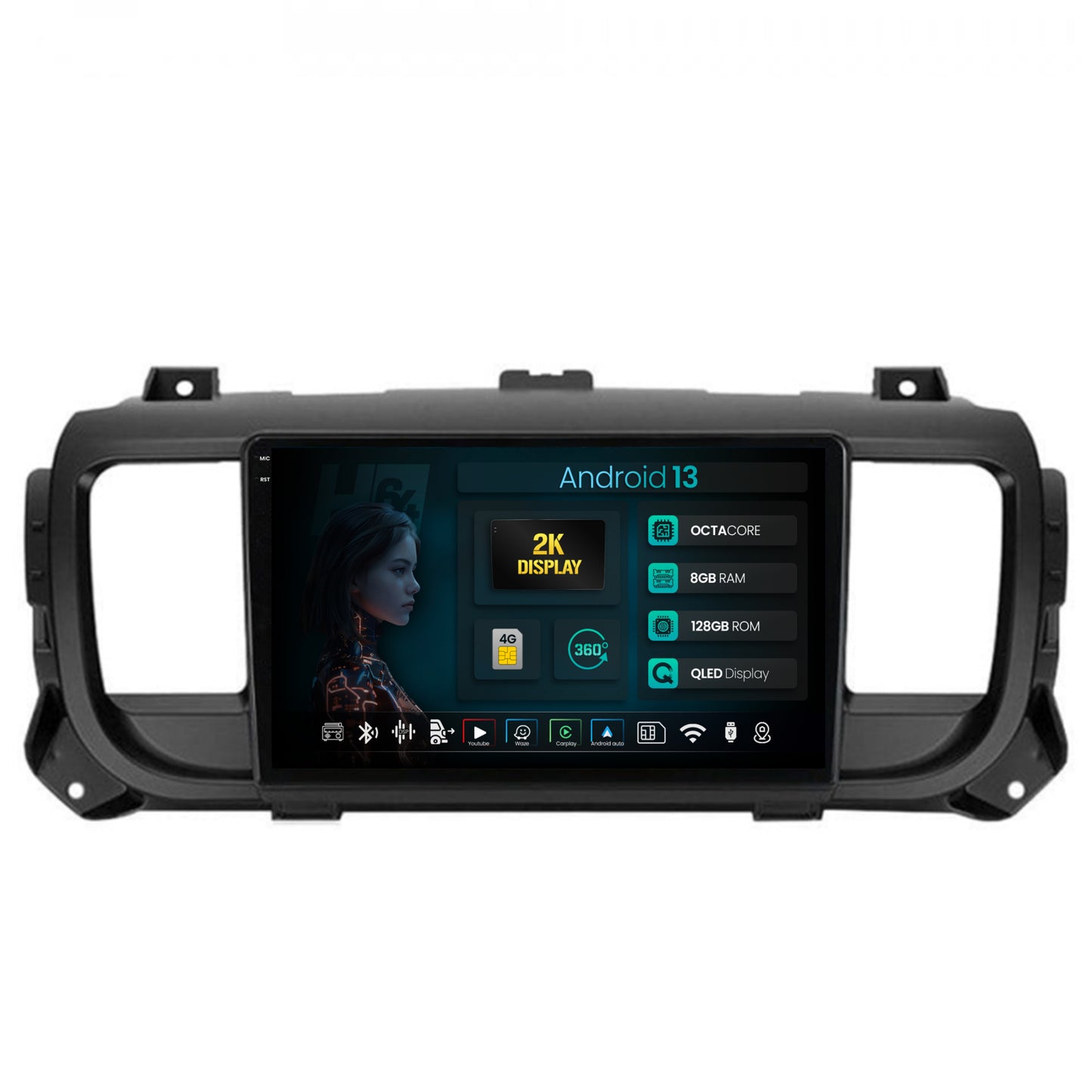 Navigatie 2K HUB64 Toyota Proace (2016+), 8GB RAM, Android, Octacore, Slot Sim 4G, DSP, GPS, Wi-FI, Carplay, Android Auto, USB, Bluetooth, Waze, Touchscreen, 9.5 Inch