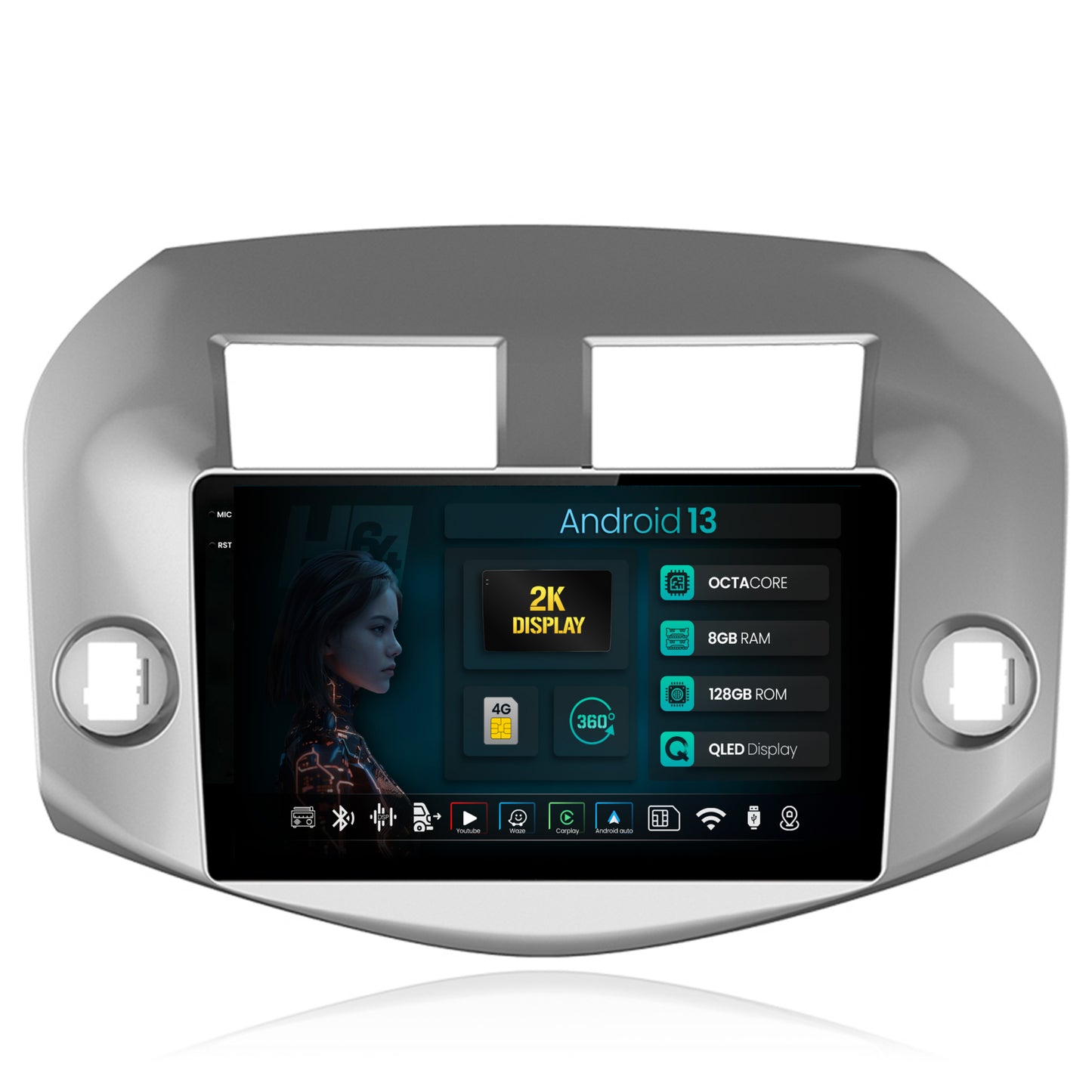 Navigatie 2K HUB64 Toyota RAV4 (2005-2013), 8GB RAM, Android, Octacore, Slot Sim 4G, DSP, GPS, Wi-FI, Carplay, Android Auto, USB, Bluetooth, Waze, Touchscreen, 10.36 Inch