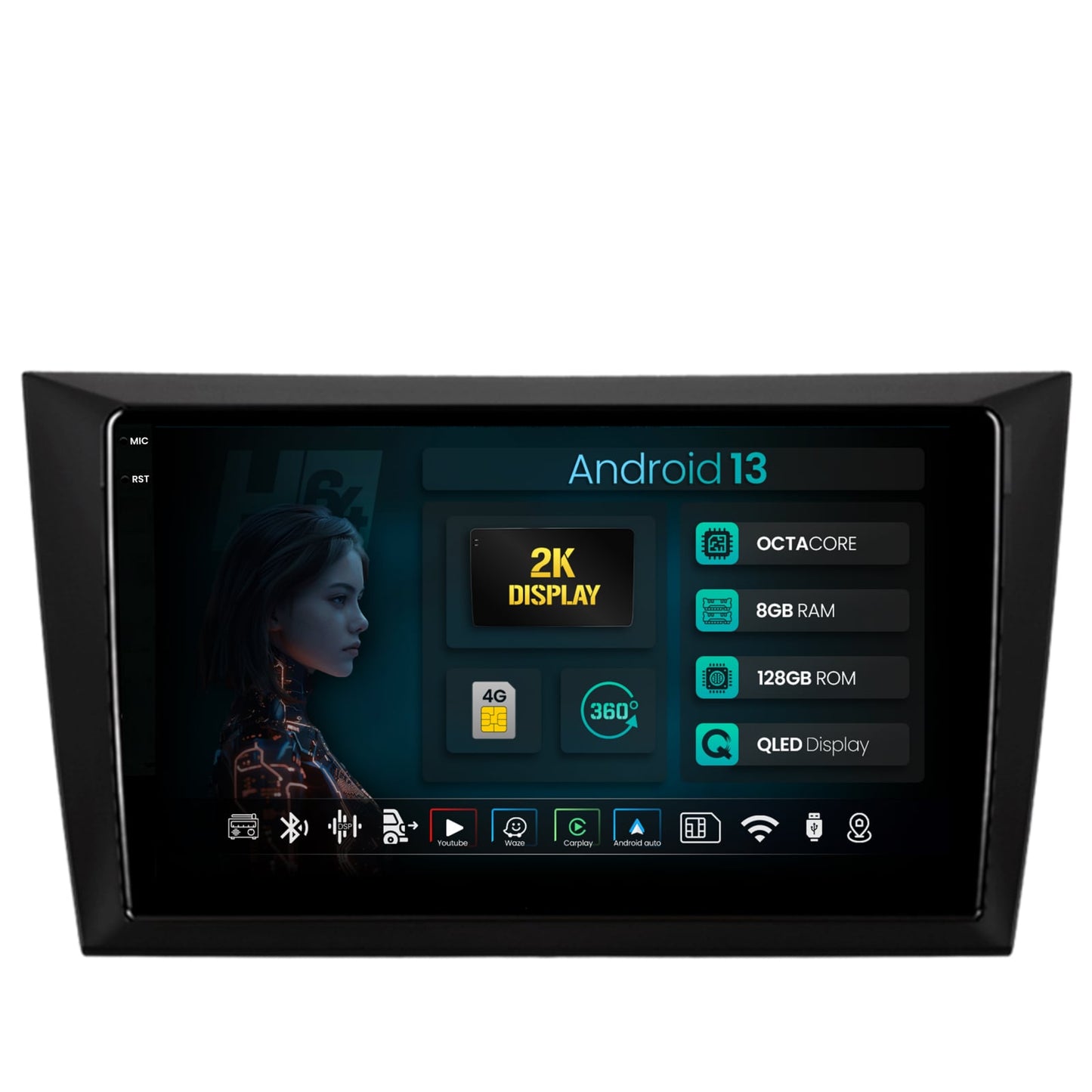 Navigatie 2K HUB64 Volkswagen Golf 6, 8GB RAM, Android, Octacore, Slot Sim 4G, DSP, GPS, Wi-FI, Carplay, Android Auto, USB, Bluetooth, Waze, Touchscreen, 9.5 Inch