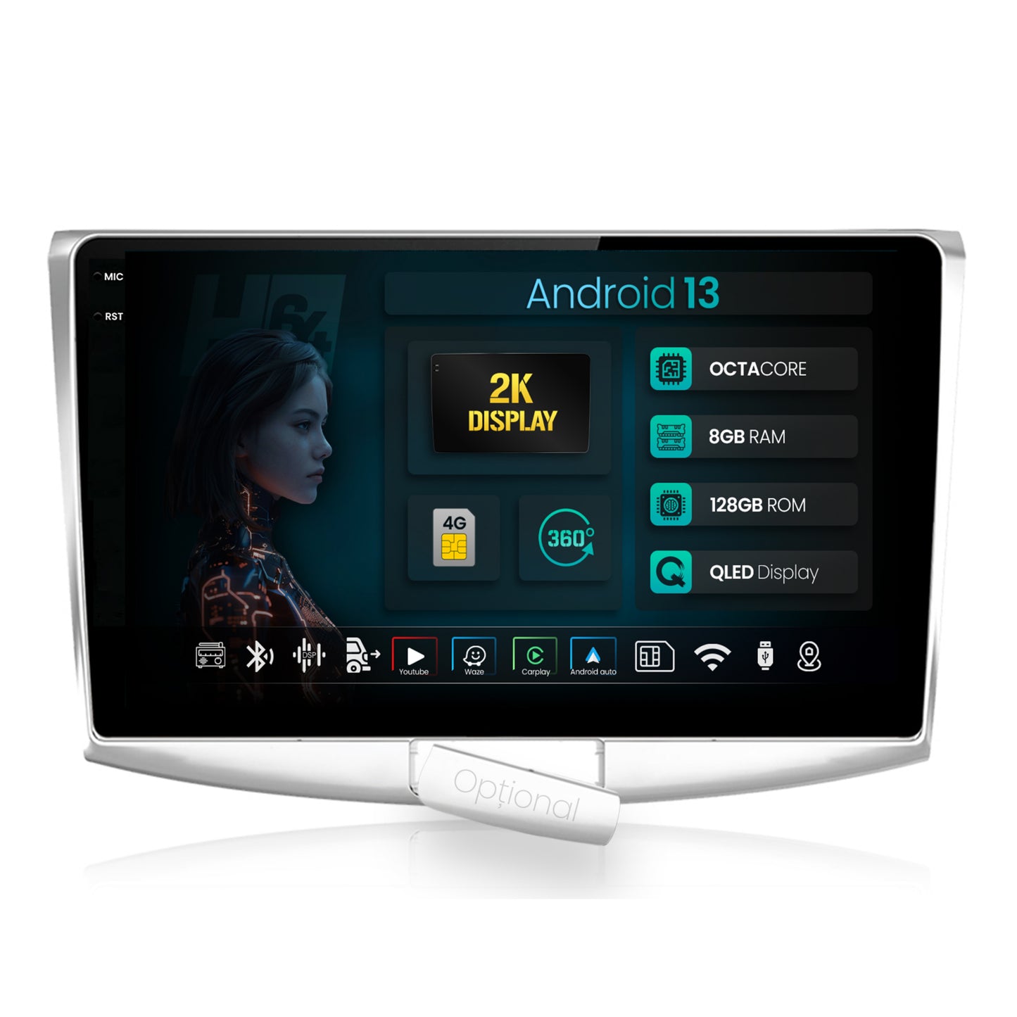 Navigatie 2K HUB64 Volkswagen Passat B6 / B7 / CC, 8GB RAM, Android, Octacore, Slot Sim 4G, DSP, GPS, Wi-FI, Carplay, Android Auto, USB, Bluetooth, Waze, Touchscreen, 10.36 Inch