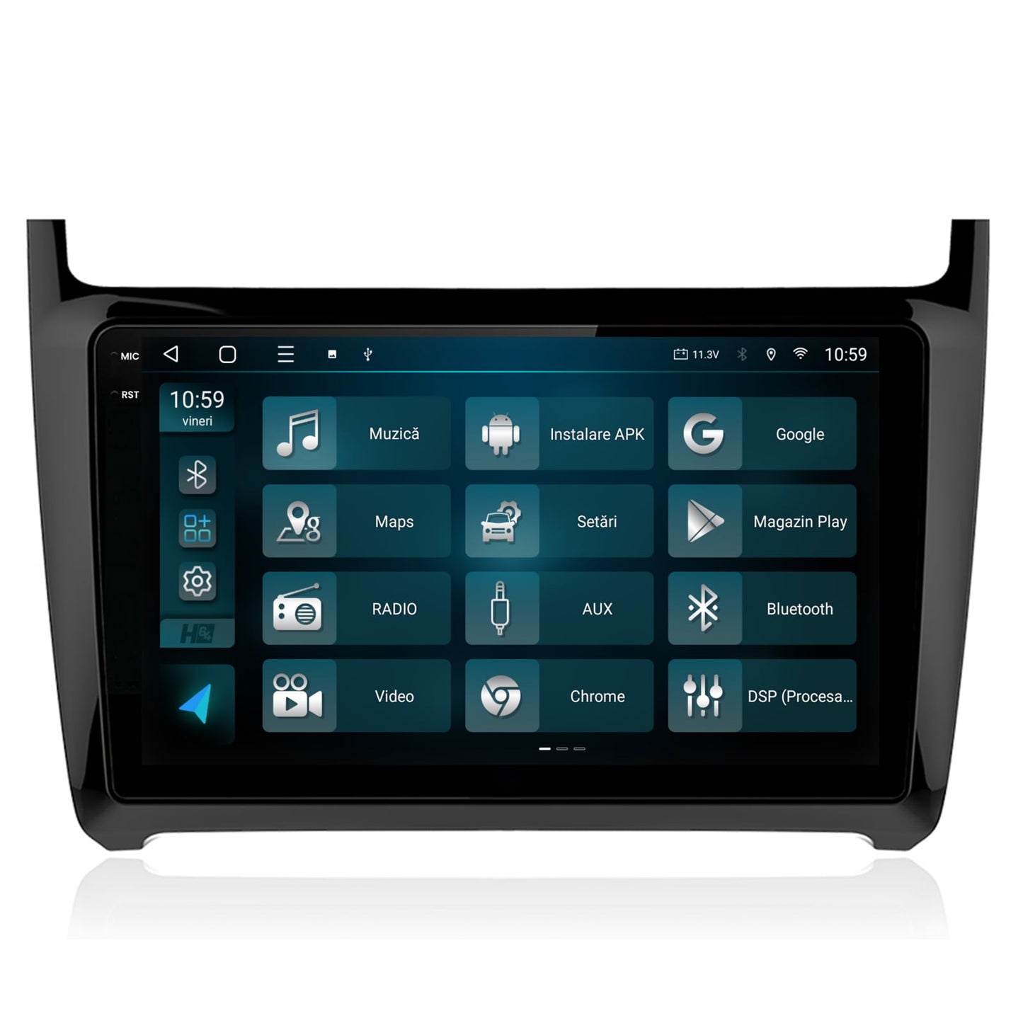 Navigatie 2K HUB64 Volkswagen Polo (2014+), 4GB RAM, Android, Octacore, Slot Sim 4G, DSP, GPS, Wi-FI, Carplay, Android Auto, USB, Bluetooth, Waze, Touchscreen, 9.5 Inch