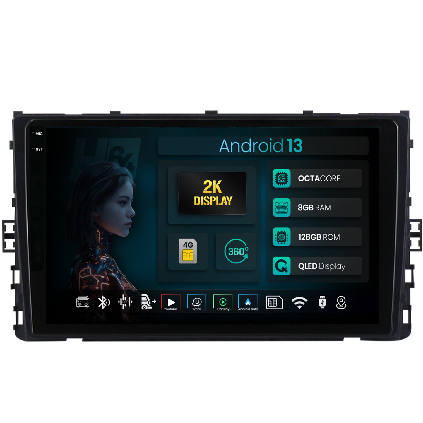 Navigatie 2K HUB64 Volkswagen Transporter / Caravelle (2020+), 8GB RAM, Android, Octacore, Slot Sim 4G, DSP, GPS, Wi-FI, Carplay, Android Auto, USB, Bluetooth, Waze, Touchscreen, 9.5 Inch