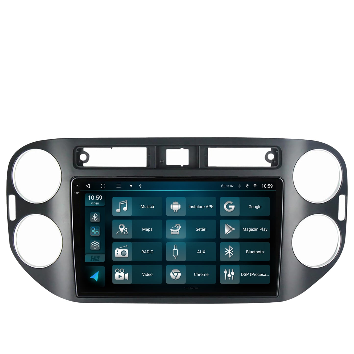 Navigatie 2K HUB64 Volkswagen Tiguan (2010-2016), 8GB RAM, Android, Octacore, Slot Sim 4G, DSP, GPS, Wi-FI, Carplay, Android Auto, USB, Bluetooth, Waze, Touchscreen, 9.5 Inch
