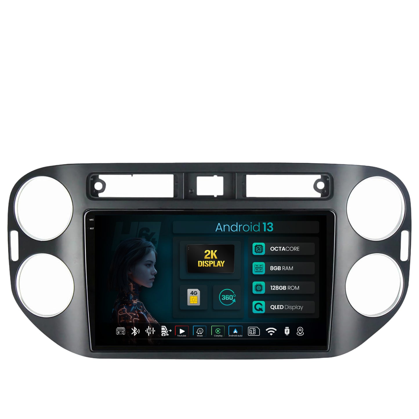 Navigatie 2K HUB64 Volkswagen Tiguan (2010-2016), 8GB RAM, Android, Octacore, Slot Sim 4G, DSP, GPS, Wi-FI, Carplay, Android Auto, USB, Bluetooth, Waze, Touchscreen, 9.5 Inch