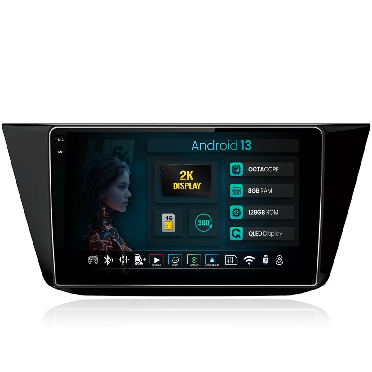Navigatie 2K HUB64 Volkswagen Tiguan (2016+), 8GB RAM, Android, Octacore, Slot Sim 4G, DSP, GPS, Wi-FI, Carplay, Android Auto, USB, Bluetooth, Waze, Touchscreen, 10.36 Inch