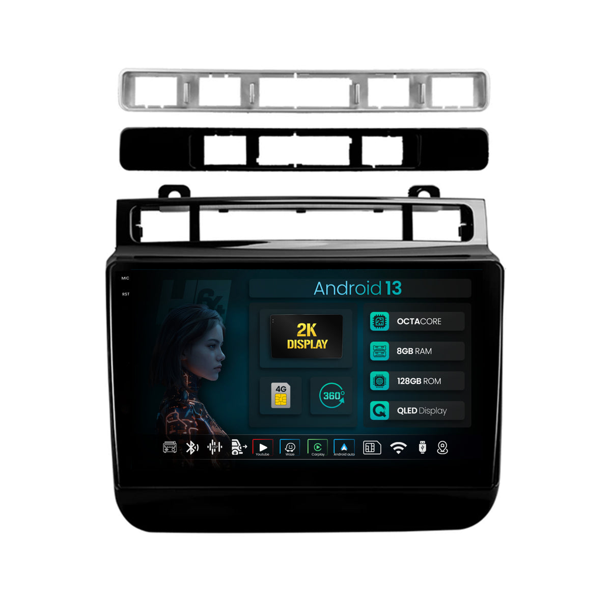 Navigatie 2K HUB64 Volkswagen Touareg (2010-2018), 8GB RAM, Android, Octacore, Slot Sim 4G, DSP, GPS, Wi-FI, Carplay, Android Auto, USB, Bluetooth, Waze, Touchscreen, 9.5 Inch