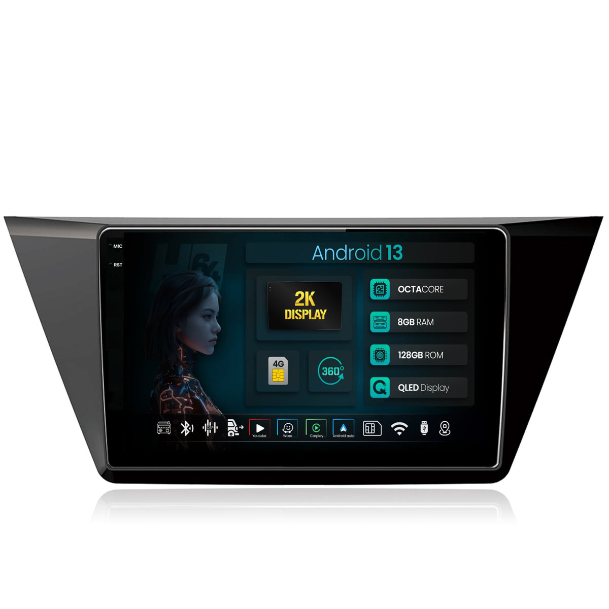 Navigatie 2K HUB64 Volkswagen Touran (2016+), 8GB RAM, Android, Octacore, Slot Sim 4G, DSP, GPS, Wi-FI, Carplay, Android Auto, USB, Bluetooth, Waze, Touchscreen, 10.36 Inch