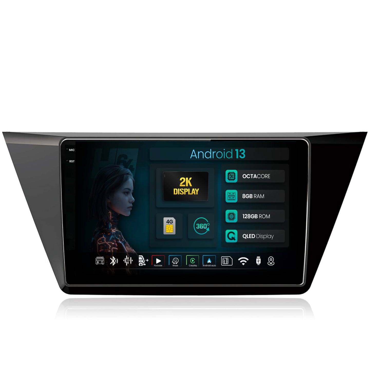 Navigatie 2K HUB64 Volkswagen Touran (2016+), 8GB RAM, Android, Octacore, Slot Sim 4G, DSP, GPS, Wi-FI, Carplay, Android Auto, USB, Bluetooth, Waze, Touchscreen, 10.36 Inch