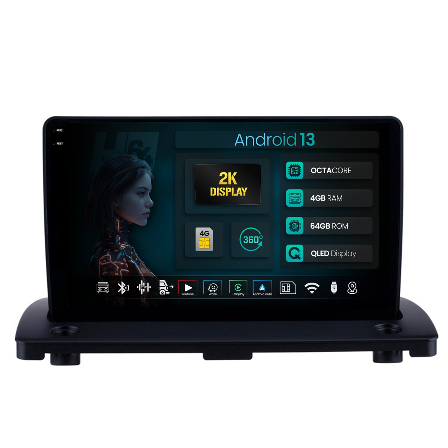 Navigatie 2K HUB64 Volvo XC90 (2002-2014), 4GB RAM, Android, Octacore, Slot Sim 4G, DSP, GPS, Wi-FI, Carplay, Android Auto, USB, Bluetooth, Waze, Touchscreen, 9.5 Inch