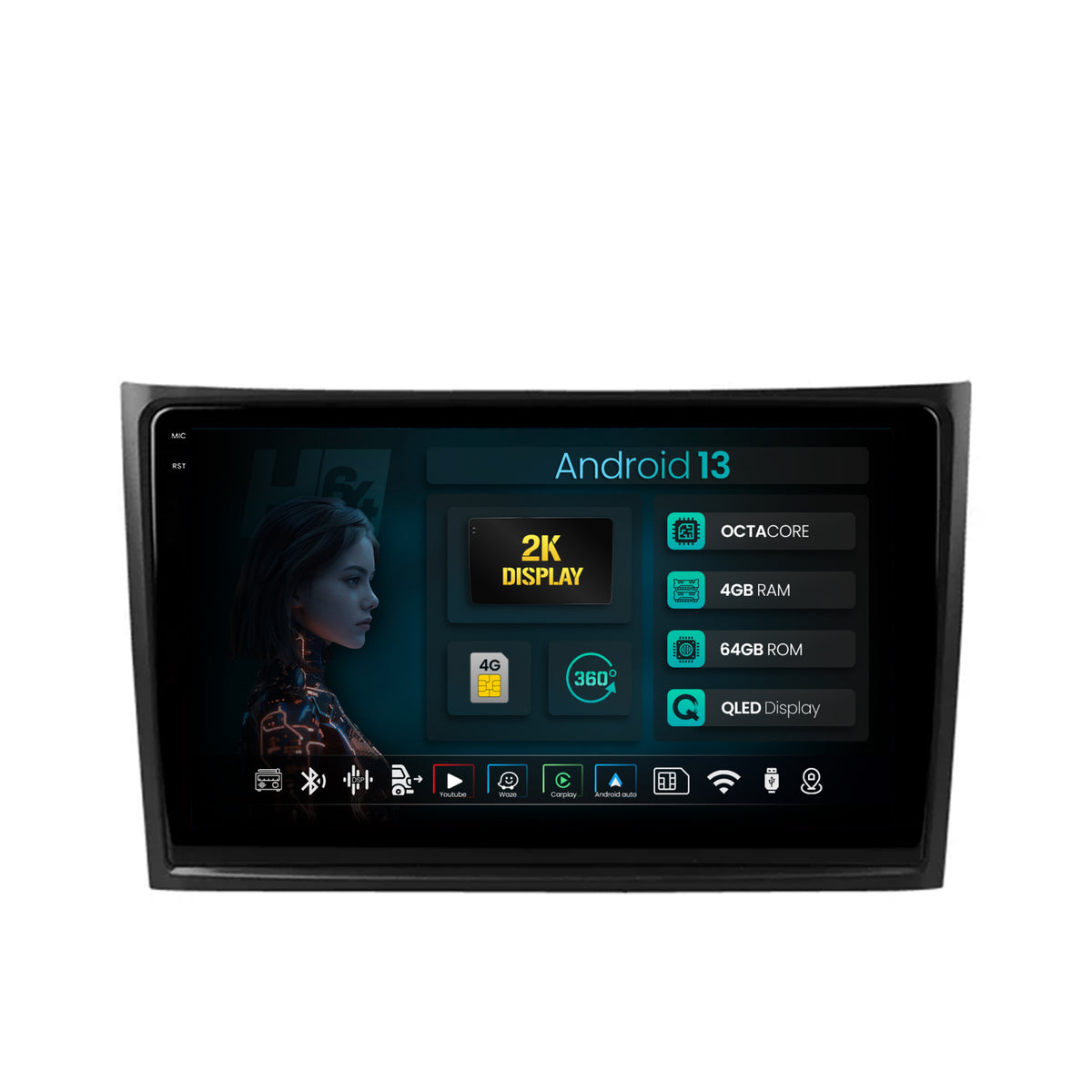 Navigatie 2K HUB64 Volvo XC90 (2002-2014), 4GB RAM, Android, Octacore, Slot Sim 4G, DSP, GPS, Wi-FI, Carplay, Android Auto, USB, Bluetooth, Waze, Touchscreen, 10.36 Inch