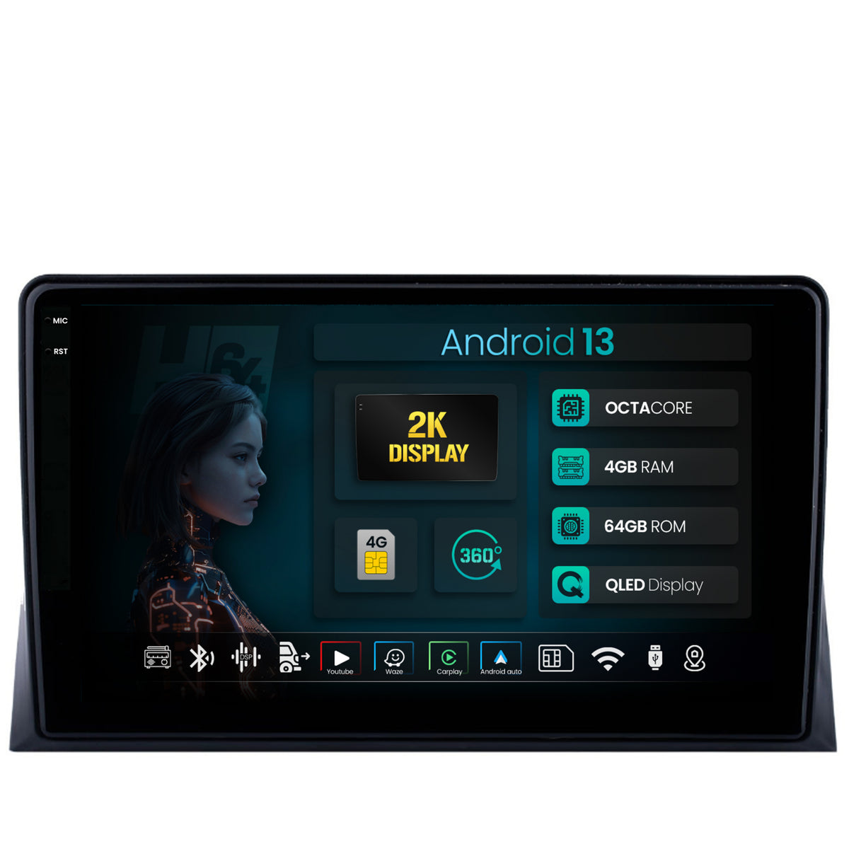 Navigatie 2K HUB64 VW Multivan T5 (2003-2015), 4GB RAM, Android, Octacore, Slot Sim 4G, DSP, GPS, Wi-FI, Carplay, Android Auto, USB, Bluetooth, Waze, Touchscreen, 9.5 Inch