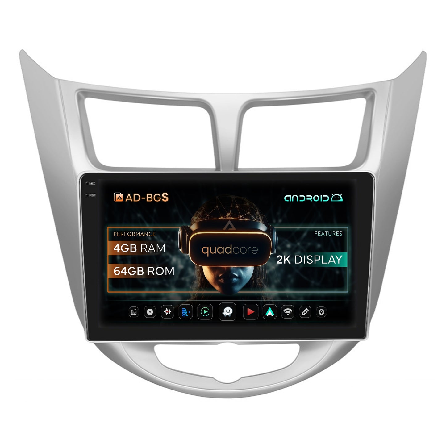 Navigatie 2K Hyundai Accent (2011-2016), Android, S-Quadcore / 4GB RAM + 64GB ROM, 9.5 Inch - AD-BGS90042K+AD-BGRKIT212