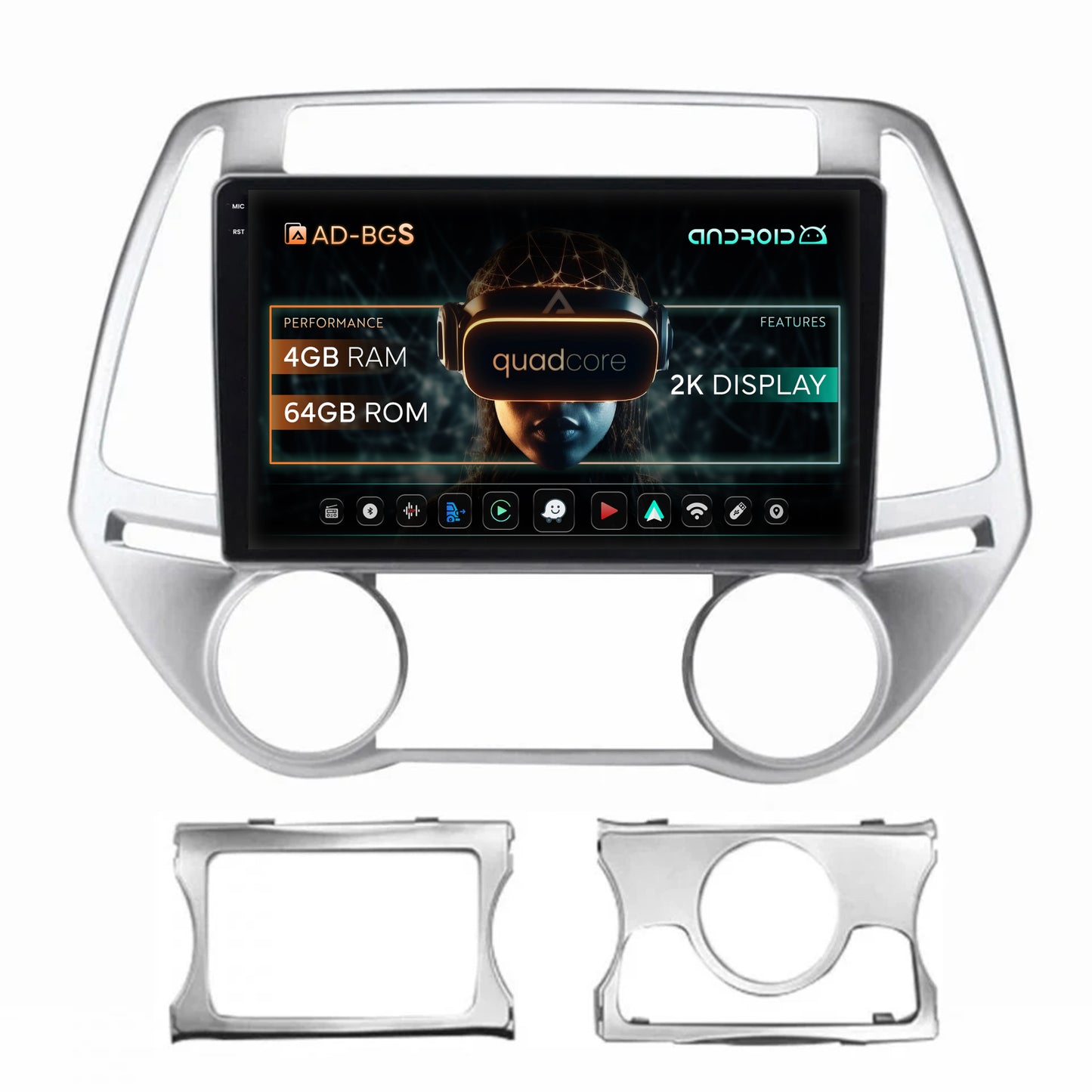 Navigatie 2K Hyundai I20 (2012-2014), Android, S-Quadcore / 4GB RAM + 64GB ROM, 9.5 Inch - AD-BGS90042K+AD-BGRKIT218