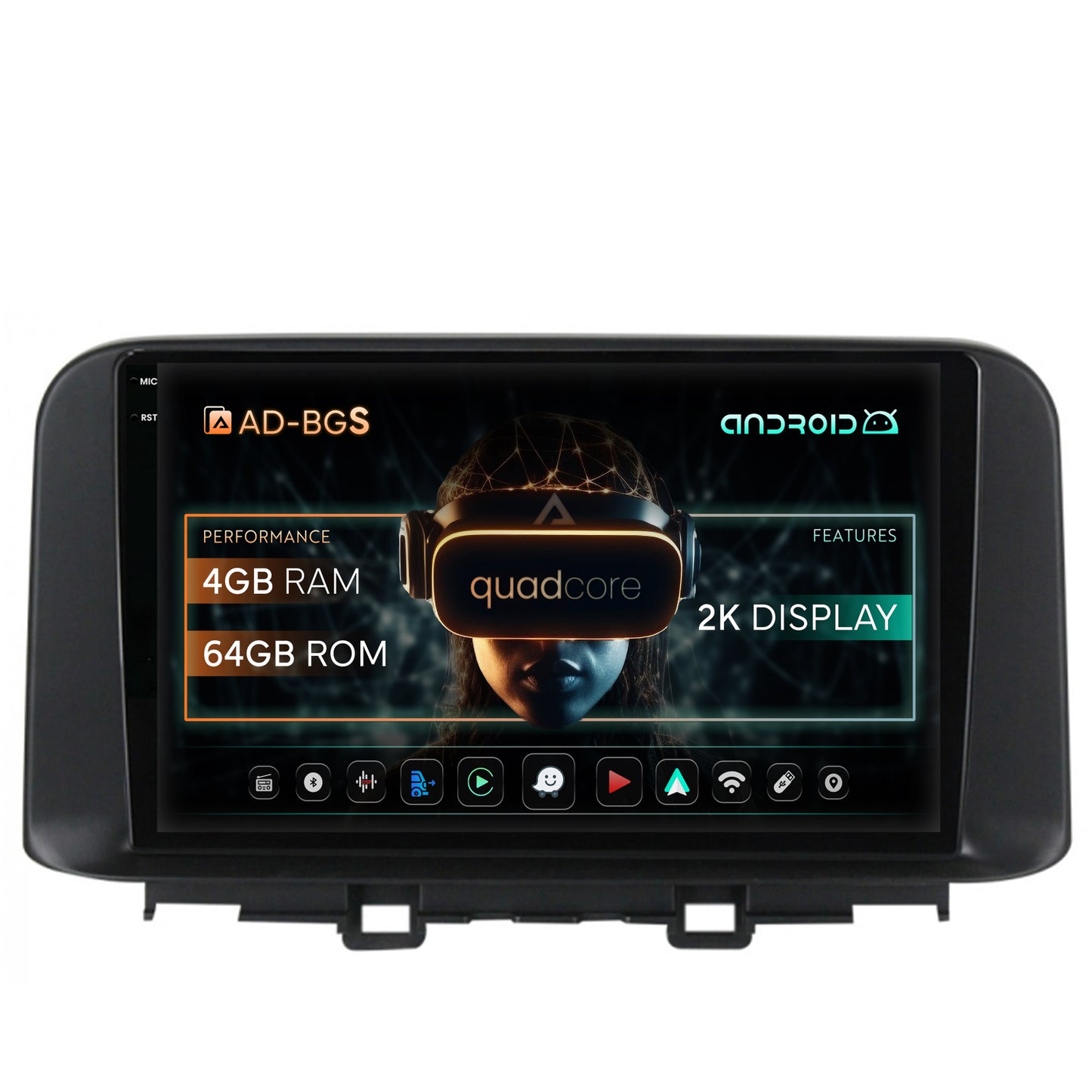 Navigatie 2K Hyundai Kona (2018+), Android, S-Quadcore / 4GB RAM + 64GB ROM, 10.36 Inch - AD-BGS100042K+AD-BGRKIT183V2