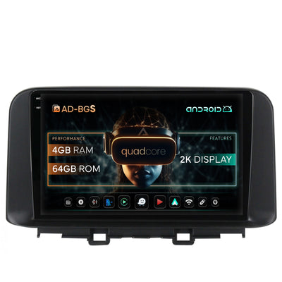Navigatie 2K Hyundai Kona (2018+), Android, S-Quadcore / 4GB RAM + 64GB ROM, 10.36 Inch - AD-BGS100042K+AD-BGRKIT183V2