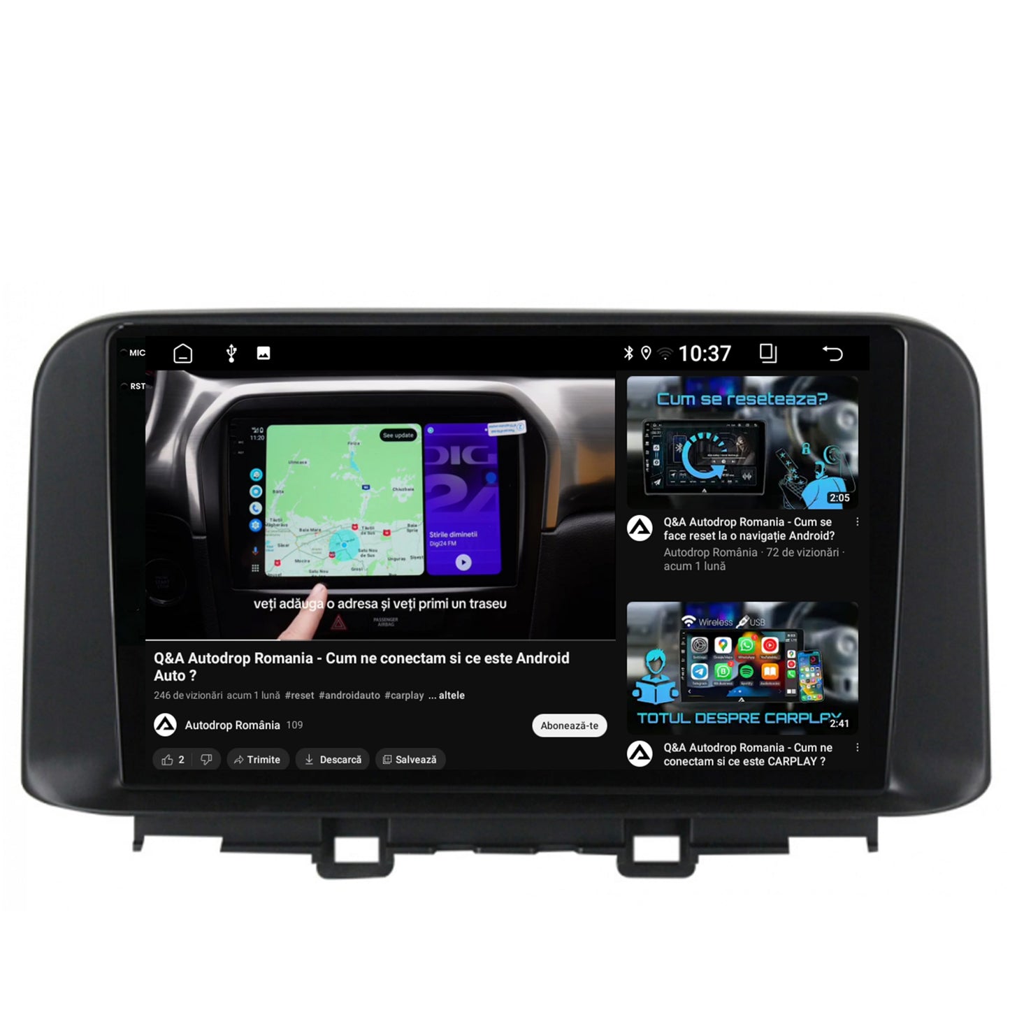 Navigatie 2K Hyundai Kona (2018+), Android, S-Quadcore / 4GB RAM + 64GB ROM, 10.36 Inch - AD-BGS100042K+AD-BGRKIT183V2