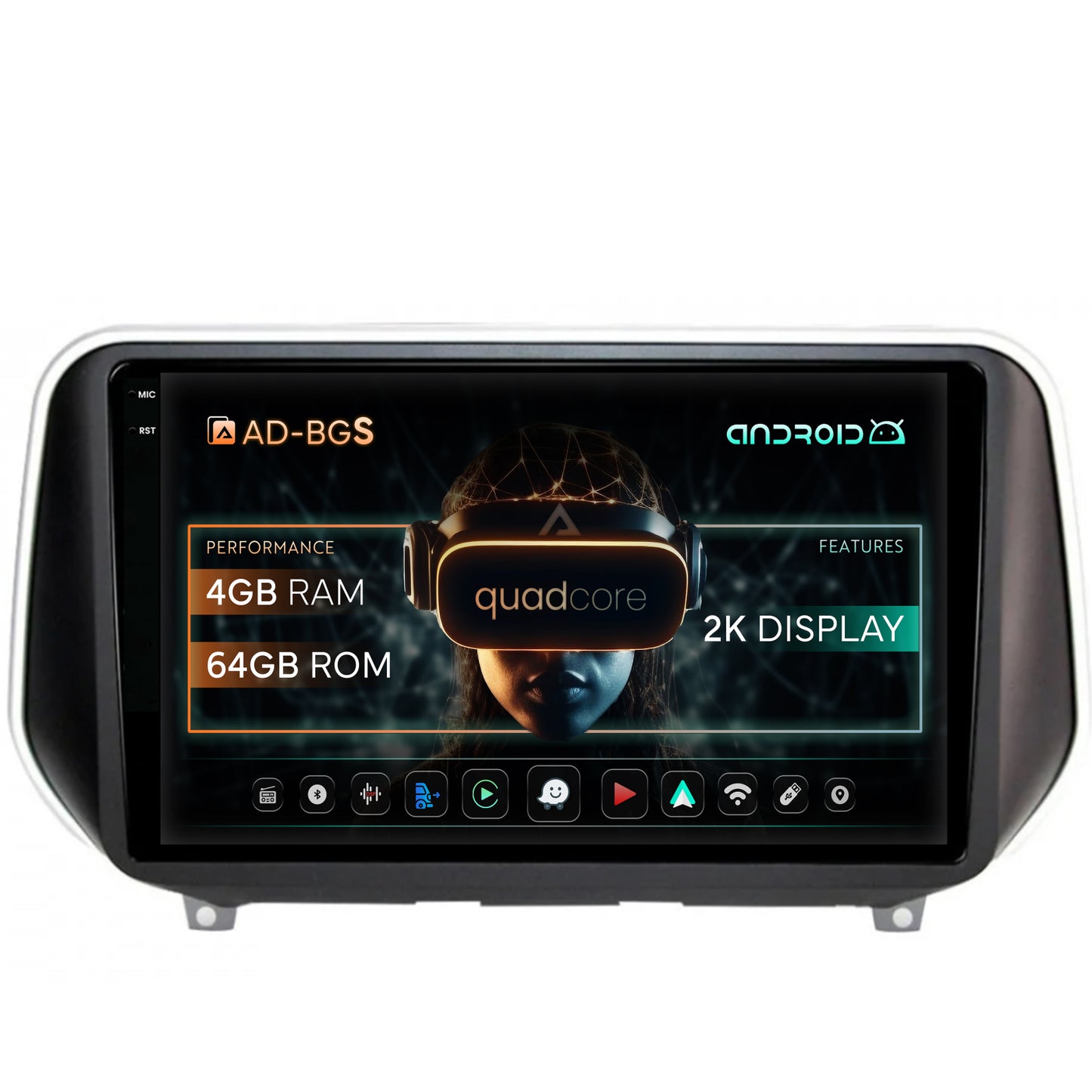Navigatie 2K Hyundai Santa Fe (2018+), Android, S-Quadcore / 4GB RAM + 64GB ROM, 9.5 Inch - AD-BGS90042K+AD-BGRKIT223