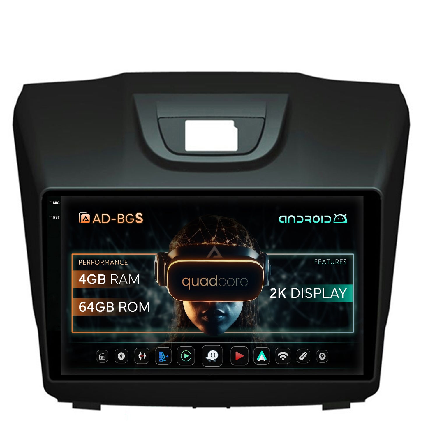 Navigatie 2K Isuzu D-MAX (2015+), Android, S-Quadcore / 4GB RAM + 64GB ROM, 9.5 Inch - AD-BGS90042K+AD-BGRKIT311