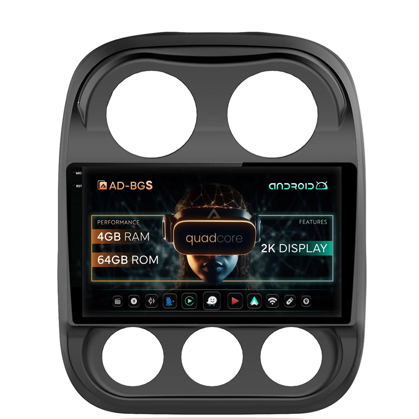 Navigatie 2K Jeep Compass (2009-2016), Android, S-Quadcore / 4GB RAM + 64GB ROM, 10.36 Inch - AD-BGS100042K+AD-BGRKIT284