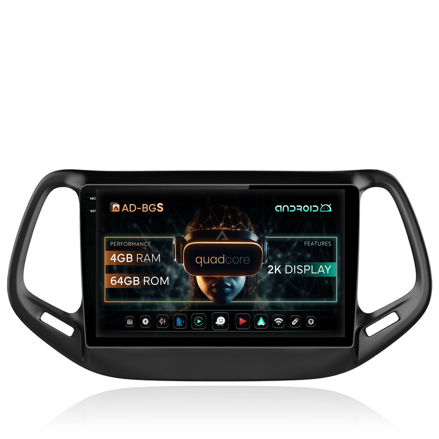 Navigatie 2K Jeep Compass (2016+), Android, S-Quadcore / 4GB RAM + 64GB ROM, 10.36 Inch - AD-BGS100042K+AD-BGRKIT287