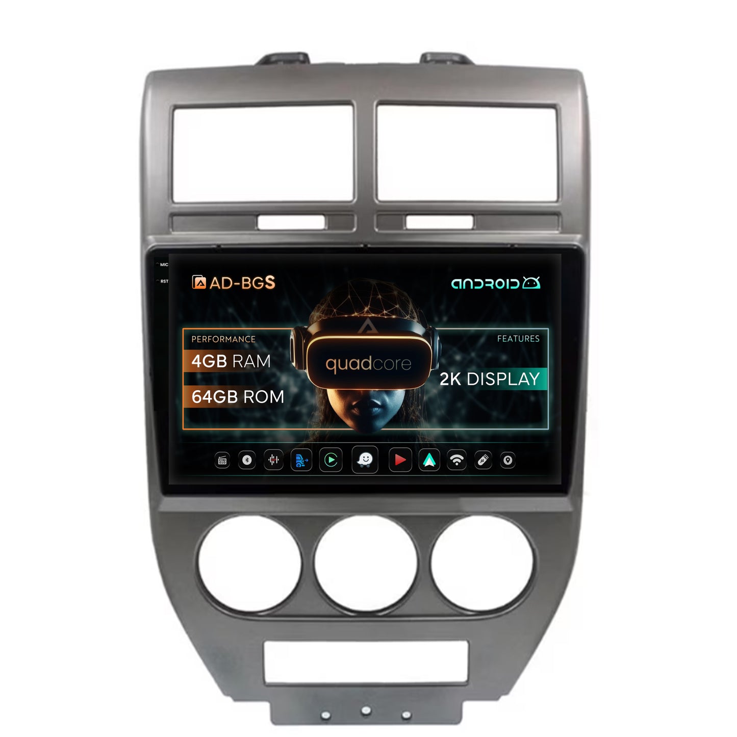 Navigatie 2K Jeep Compass/Patriot (2006-2010), Android, S-Quadcore / 4GB RAM + 64GB ROM, 10.36 Inch - AD-BGS100042K+AD-BGRKIT295