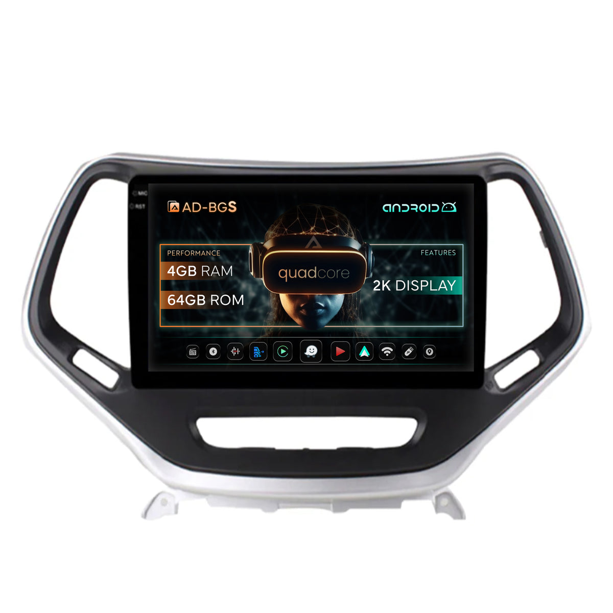 Navigatie 2K Jeep Grand Cherokee (2015+), Android OS, S-Quadcore / 4GB RAM + 64GB ROM, 10.36 Inch - AD-BGS100042K+AD-BGRKIT285