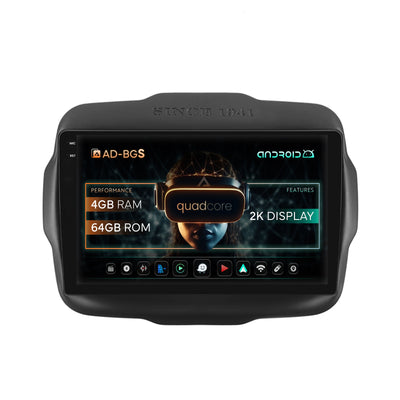 Navigatie 2K Jeep Renegade (2014-2018), Android, S-Quadcore / 4GB RAM + 64GB ROM, 9.5 Inch - AD-BGS90042K+AD-BGRKIT286